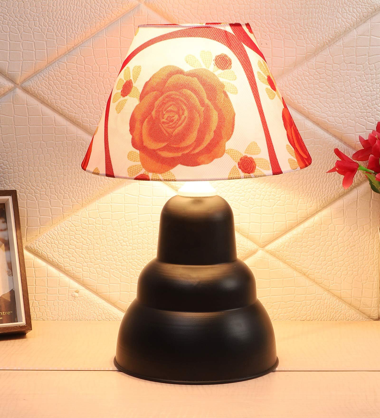 Red & White Shade table Lamp with Black Base