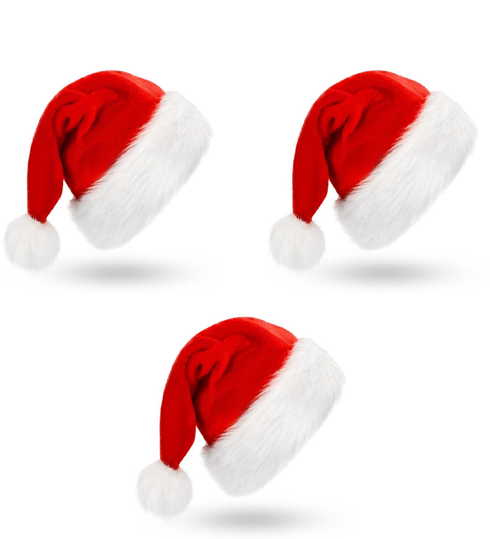 Red & White Velvet Classic Fur Merry Christmas (Pack of 3) Hat
