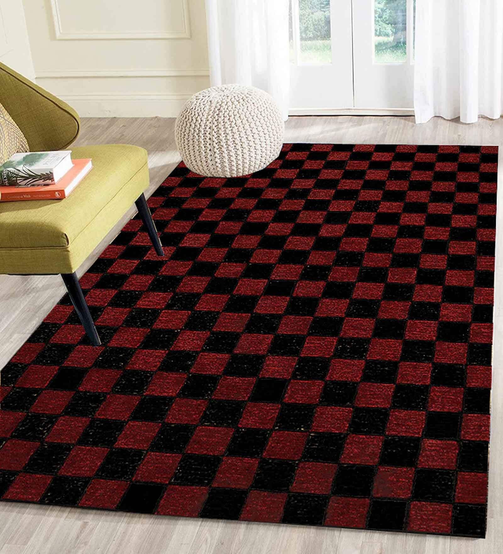 Red Geometrical Wool 5 ft x 7 ft Hand Tufted Carpet