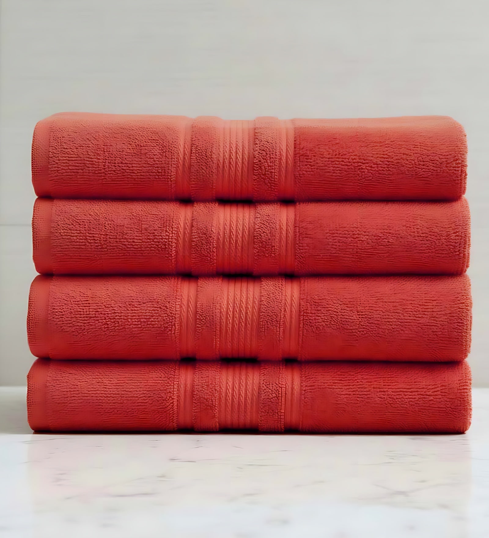 Red Soft Cotton 500 GSM Solid Bath Towel Pack Of 4