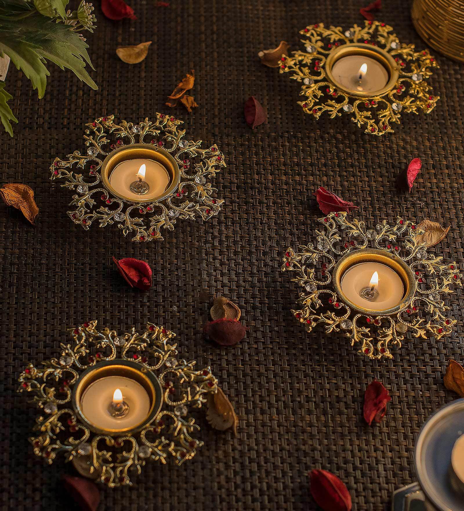 Red Metal Table Tea Light Holders & Votives (Pack Of 4)