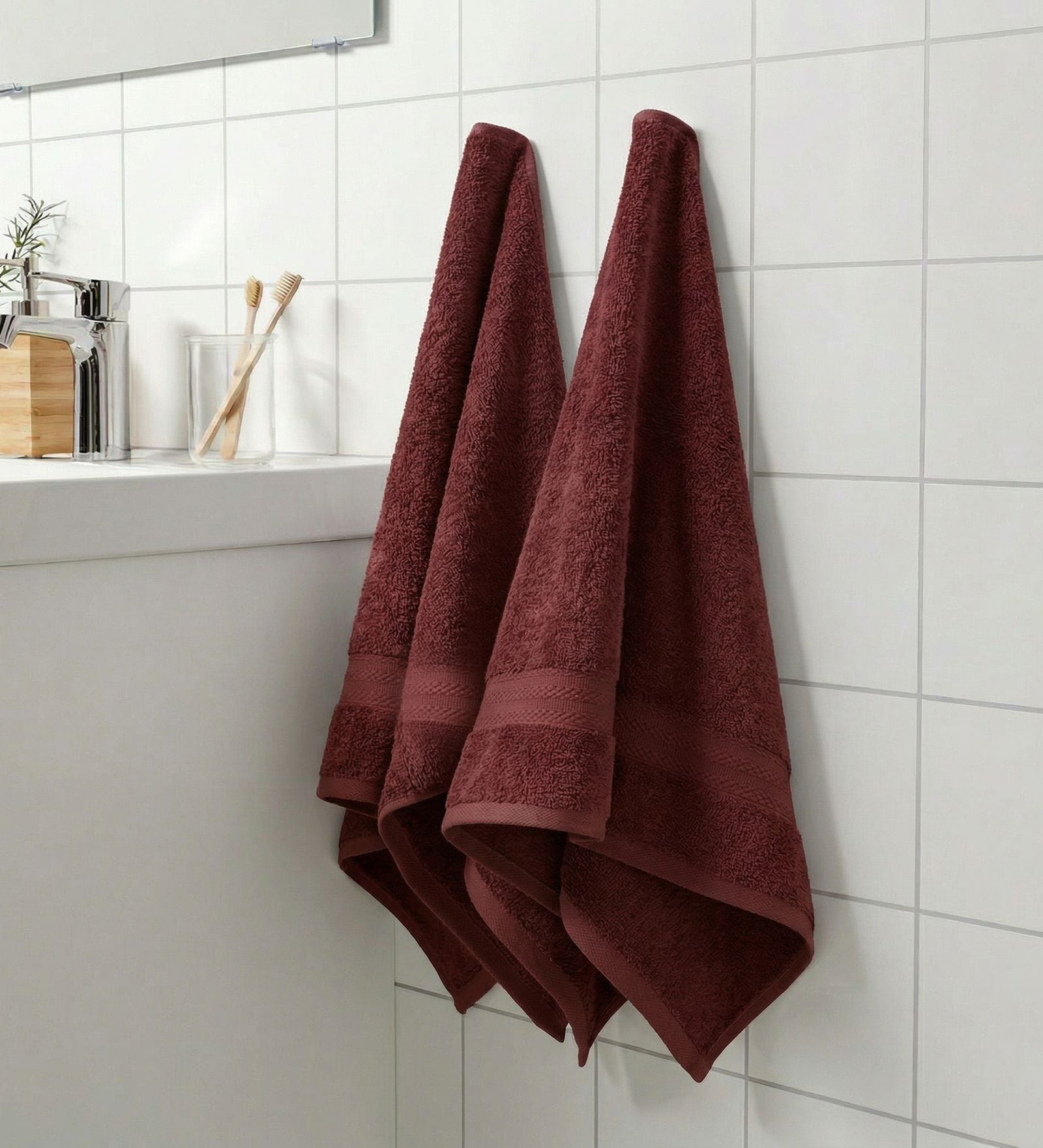 Red 100% Cotton 380 Gsm Hand Towel 2 Pc
