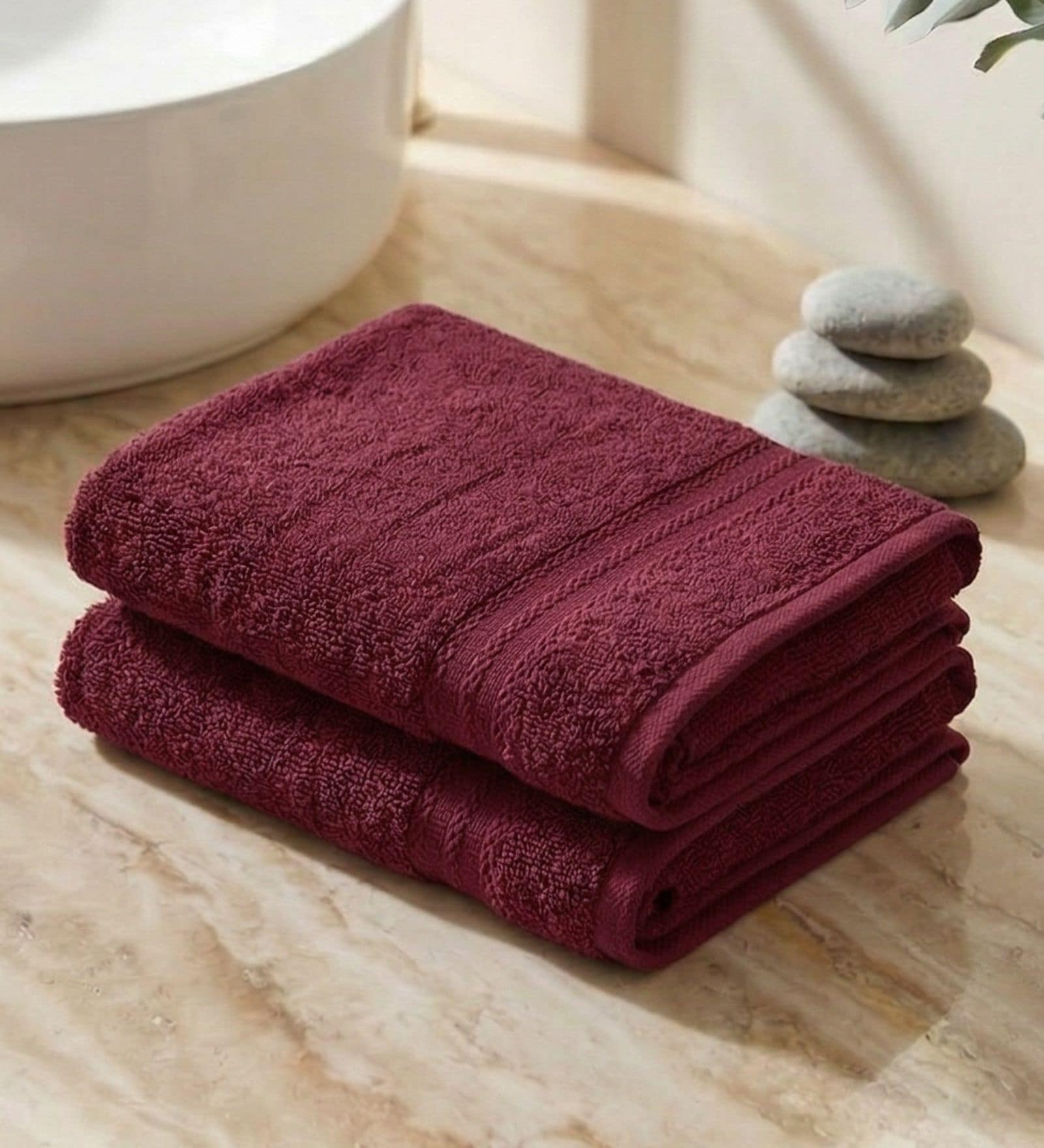 Red 100% Cotton 380 Gsm Hand Towel 2 Pc