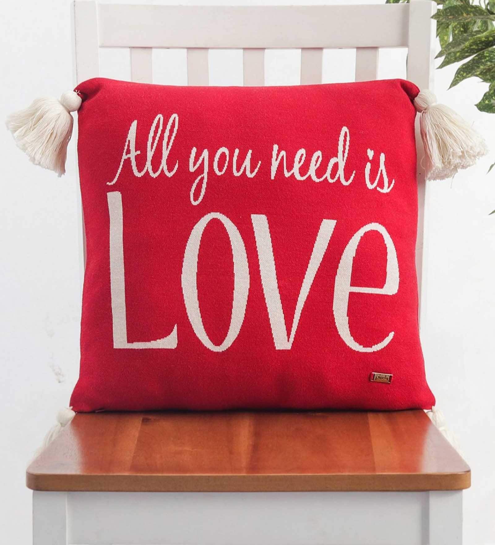 Red 100% Cotton All You Need is Love 16x16 Inches Cushion Cover