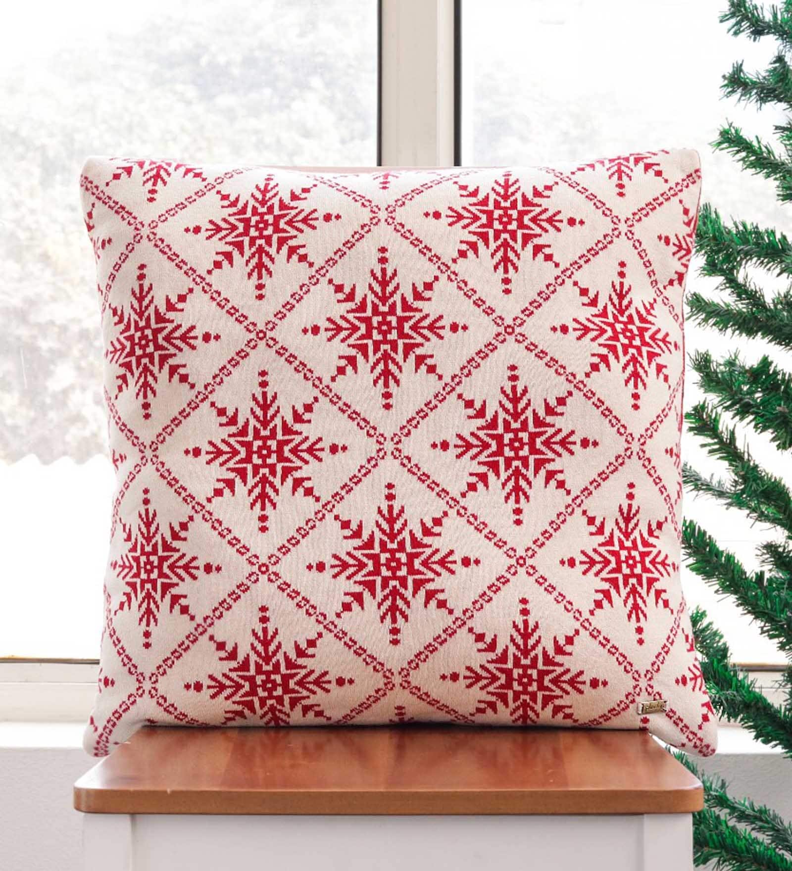 Red Traditional Cotton 20 x 20 Inches Cushion Cover