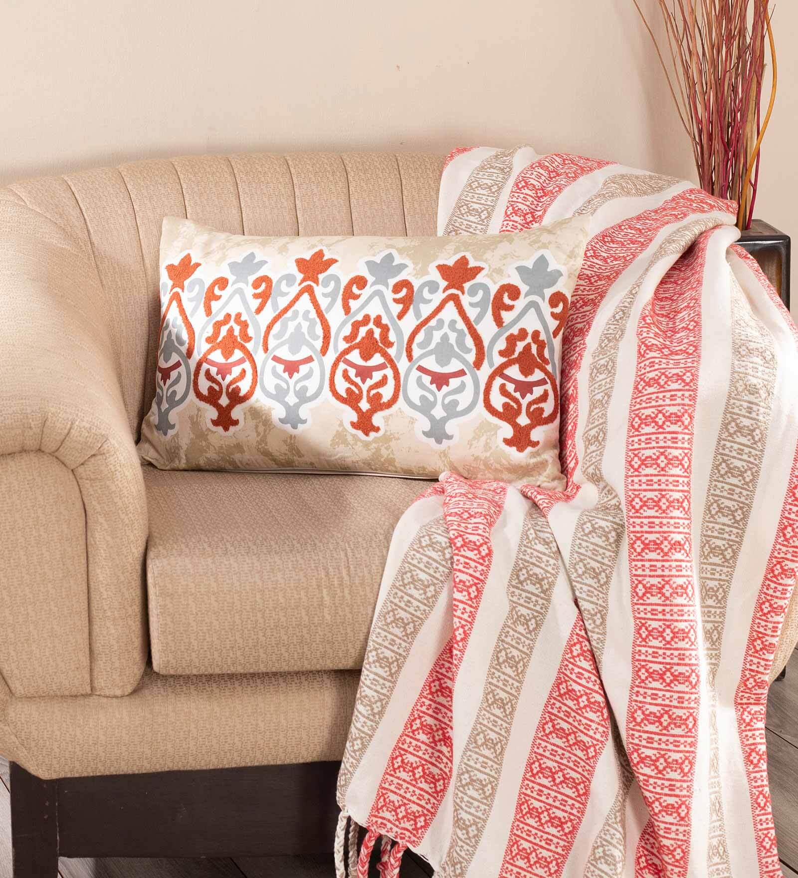 Red Traditional 100% Cotton 14 x 24 Inches Cushion Cover