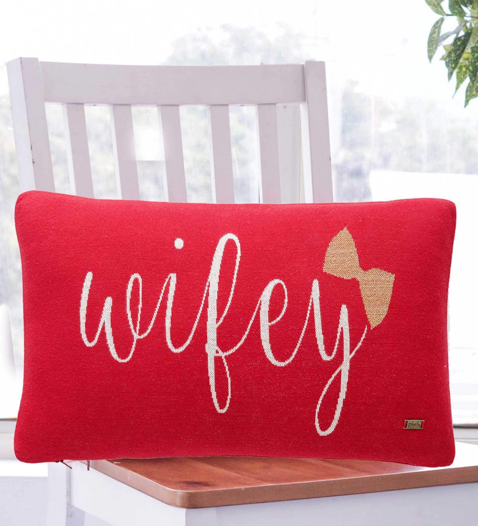 Red 100% Cotton Wifey 12x20 Inches Cushion Cover