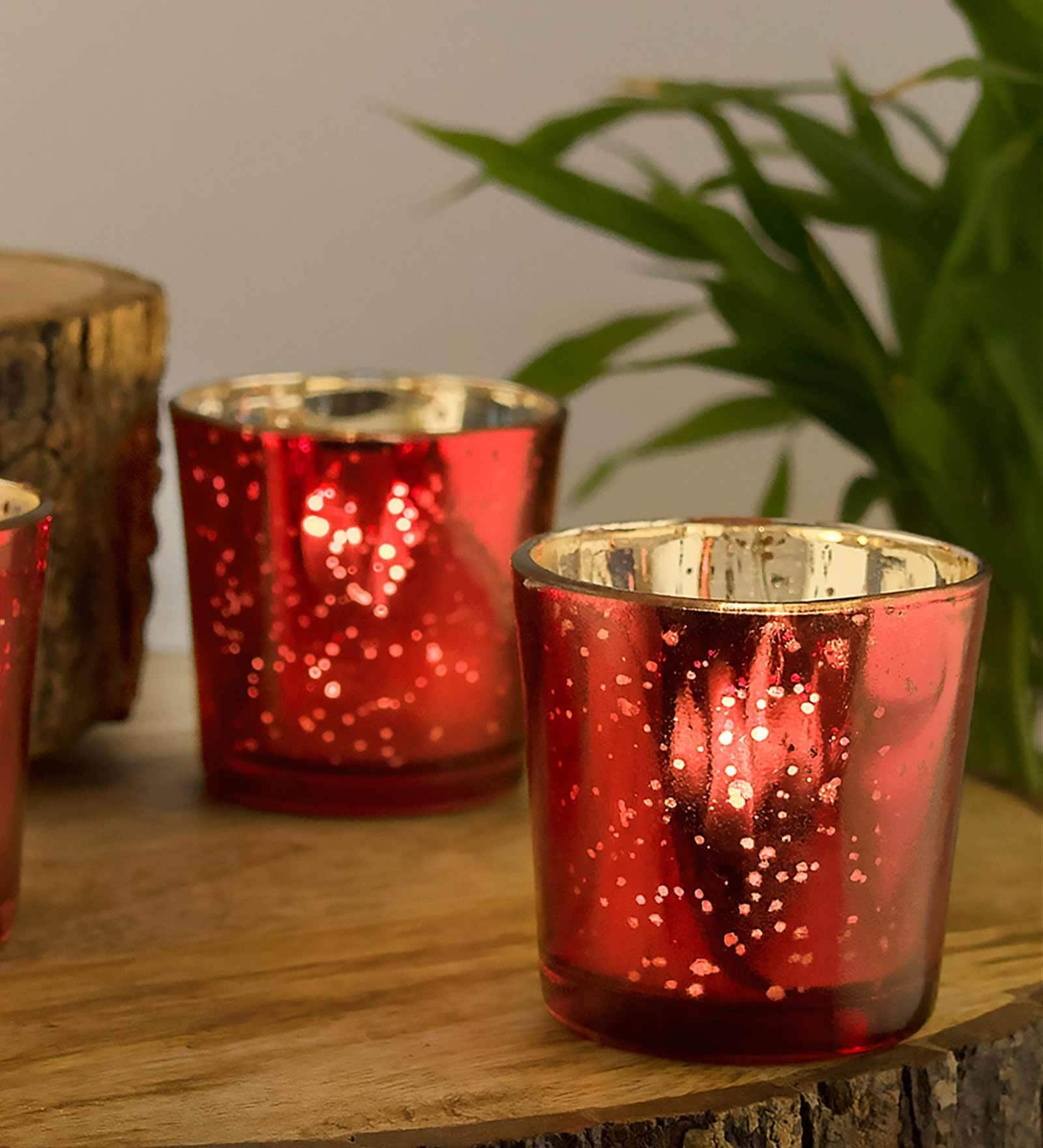 Buy Liana Red Glass Table Tea Light Holders & Votives (Pack Of 10) at