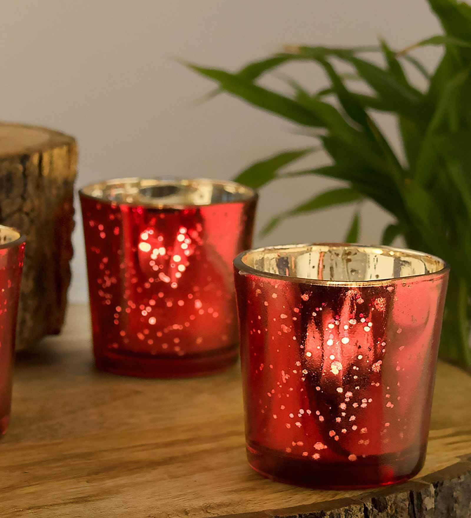 Red Luana Glass Votive & Tea Light Holders (Pack Of 6)