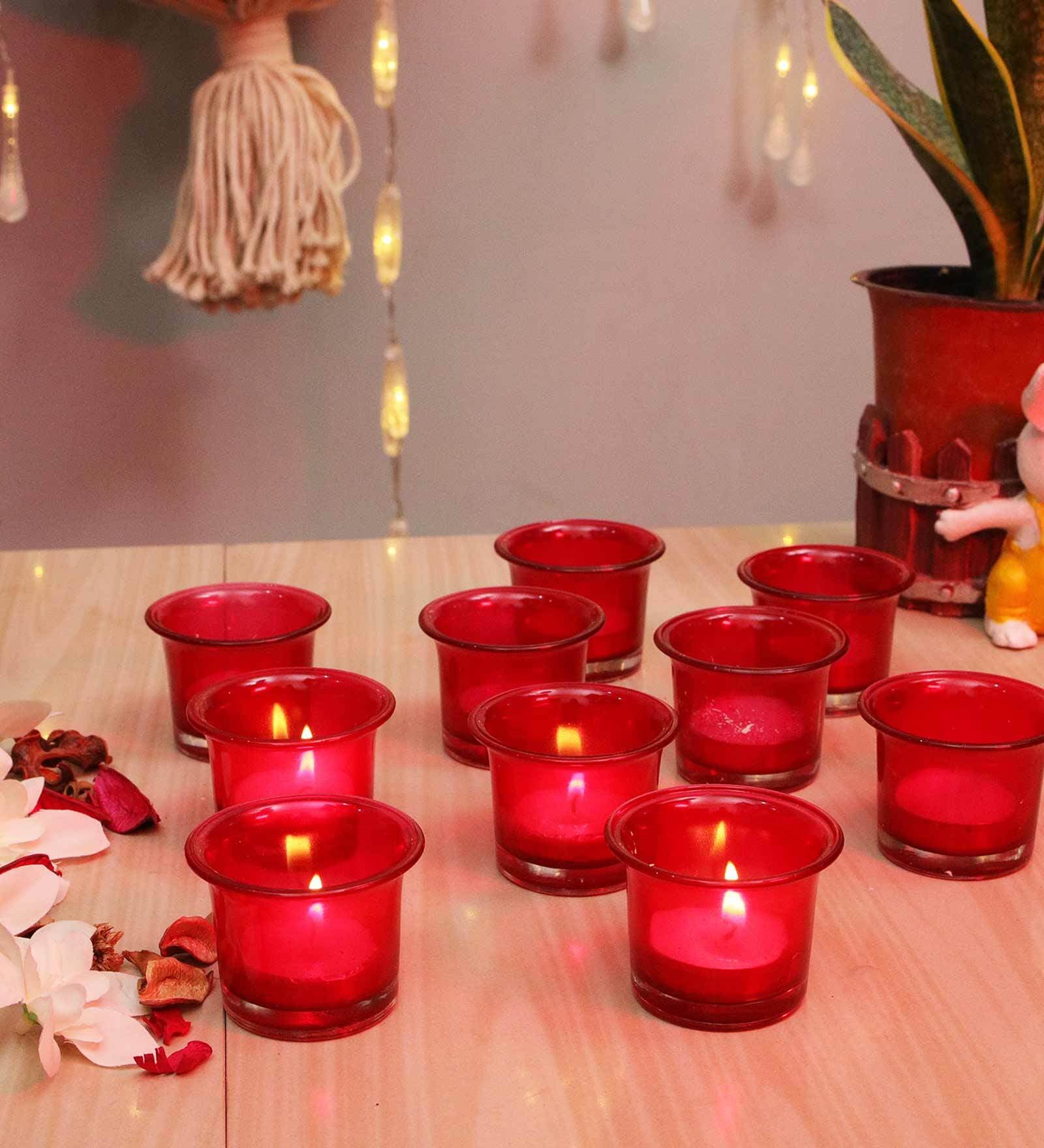 Zac Red Glass Table Tea Light Holders & Votives (Pack Of 10)