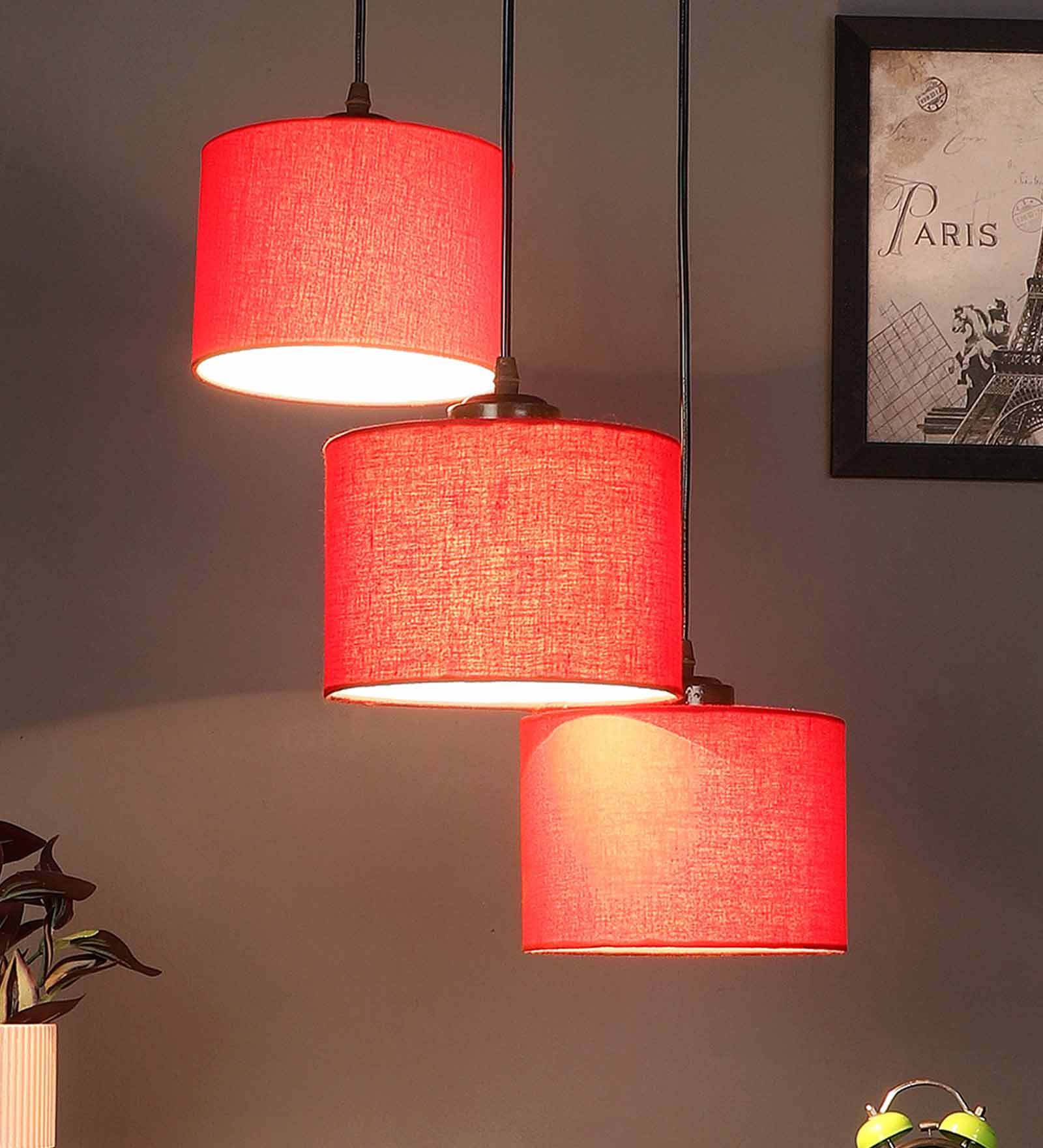 Red 3 Light Cotton Fabric Cluster Hanging Light