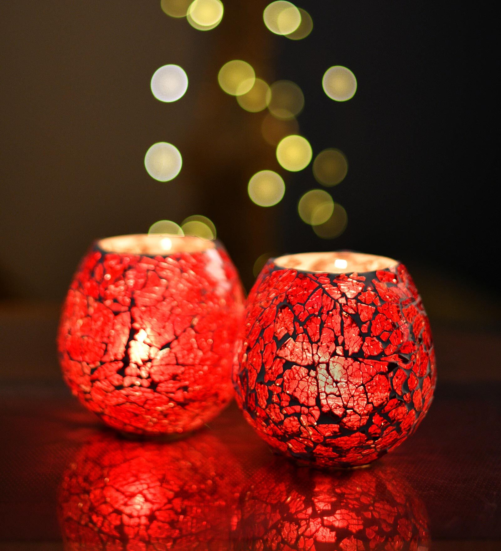 Buy Red Meville Glass Table Tea Light Holders & Votives (Pack Of 2) at