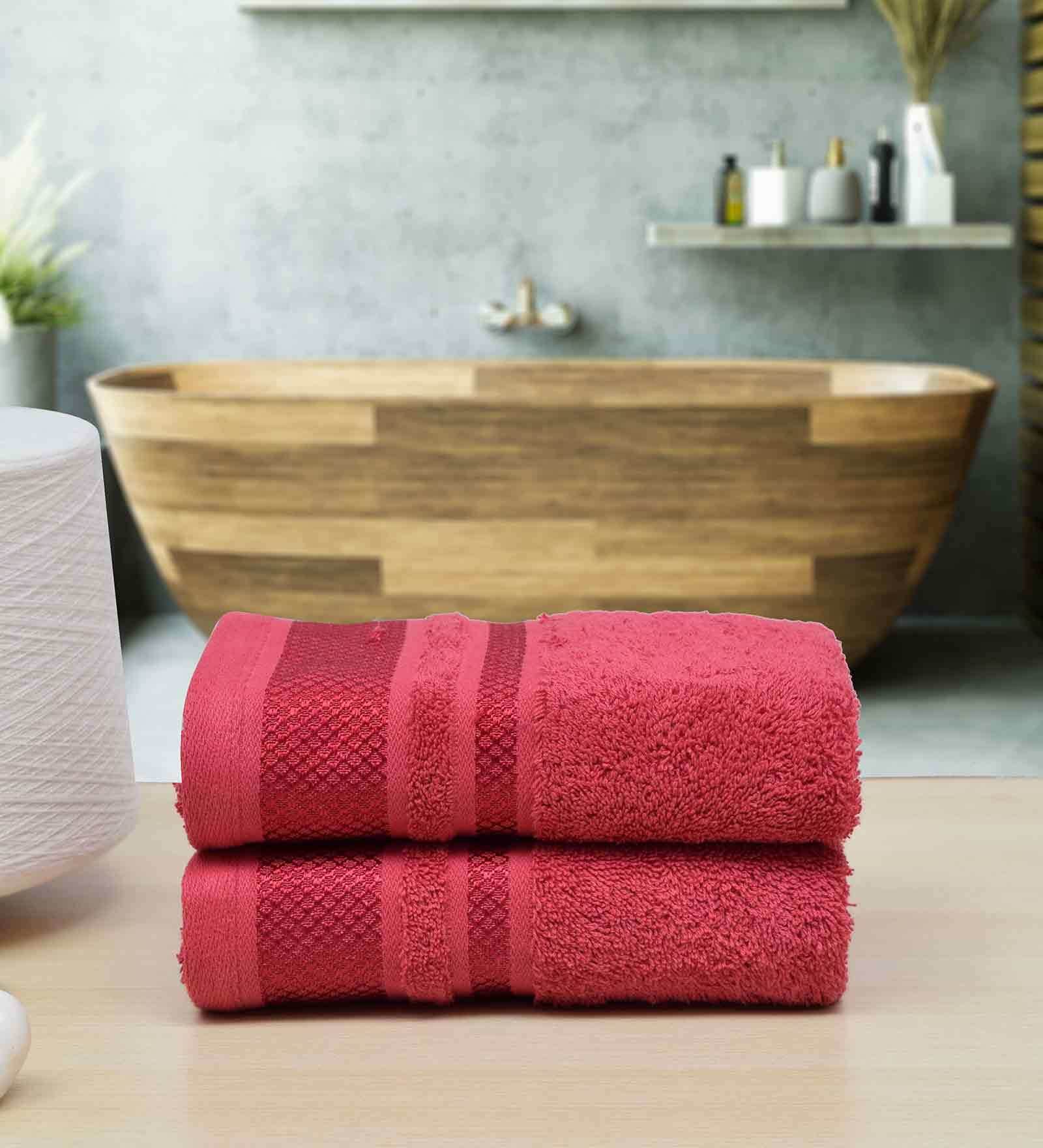 Buy Red Solid 650 GSM Cotton Hand Towels (Set of 2) by RANGOLI Online