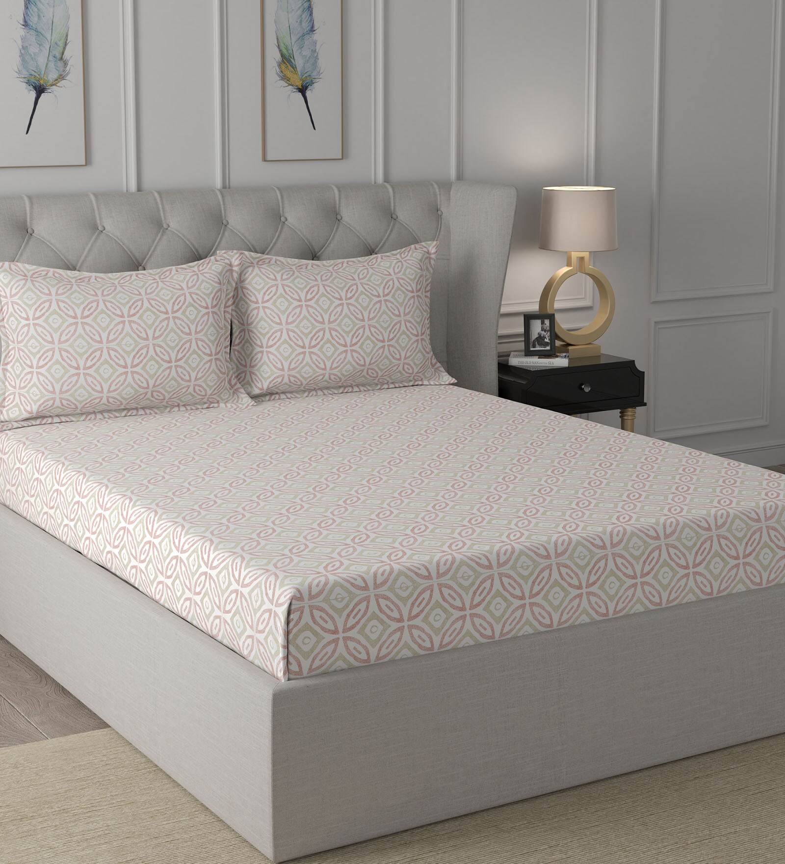 Red Abstract 200 TC 100% Cotton Double Bed Sheet With 2 Pillow Covers Ardour Collection