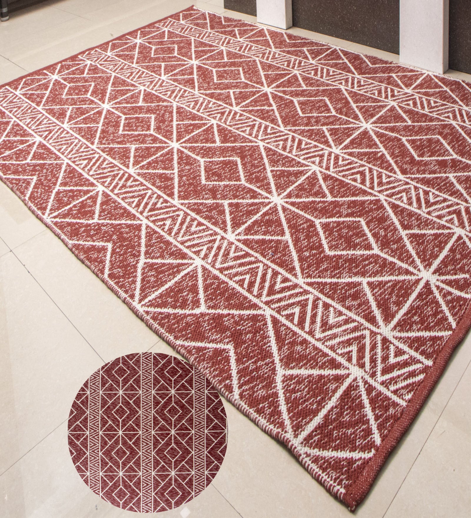 Red Abstract Pet Hand Woven Carpet