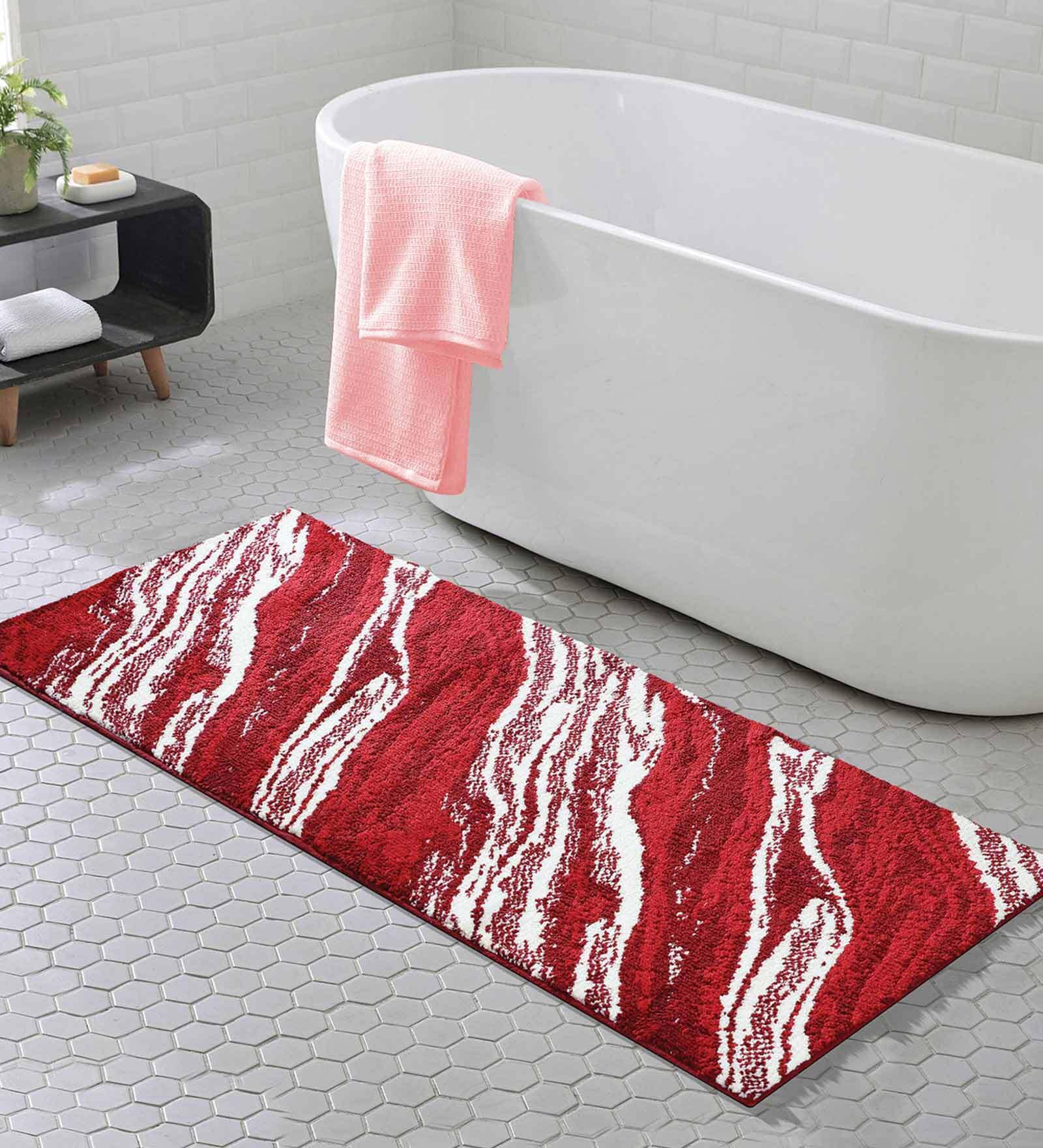 Red Abstract Polyester AntiSkid Bathmat