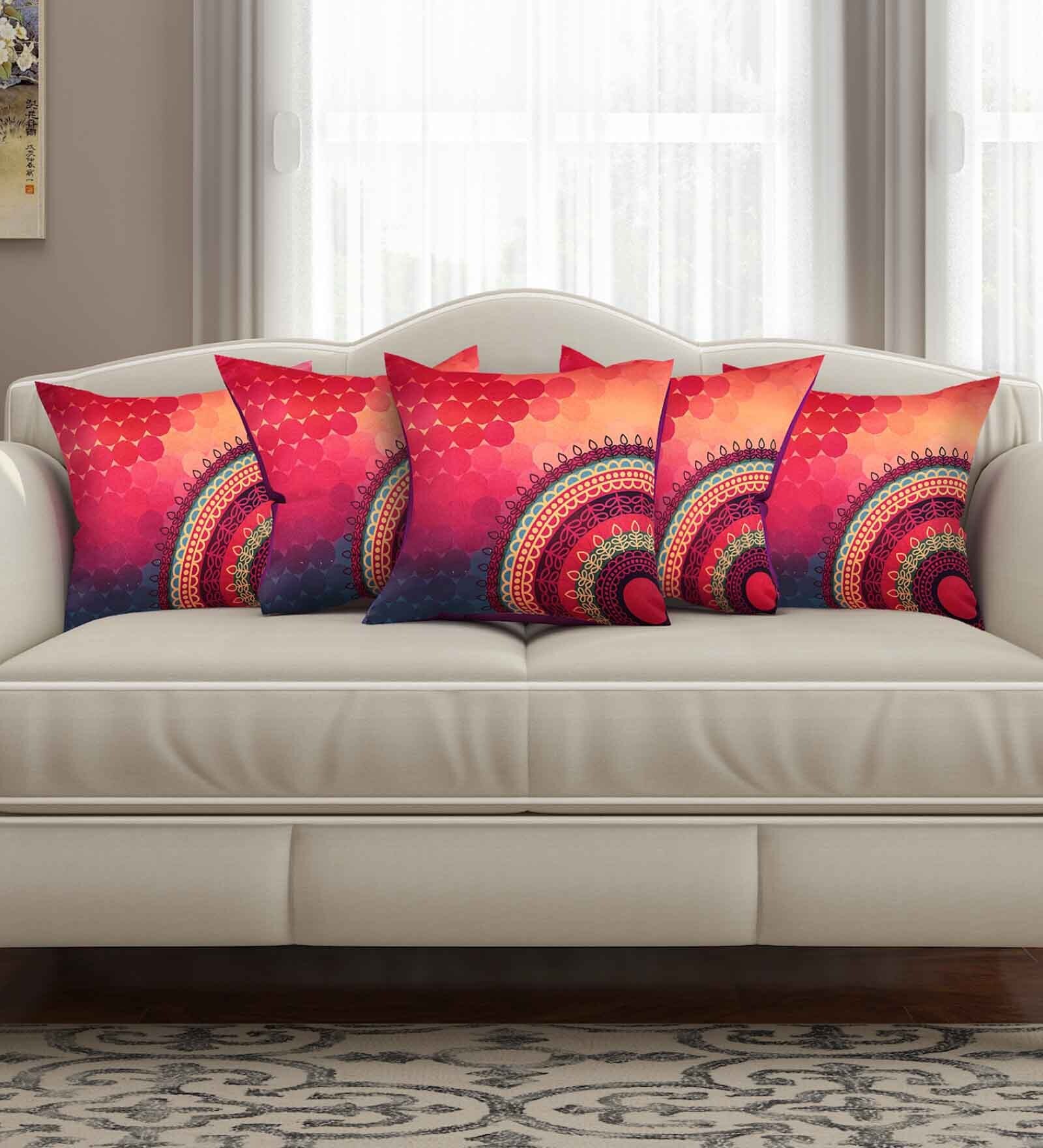 Red Abstract Polycotton 16 x 16 Inches Cushion Covers (Set of 5)