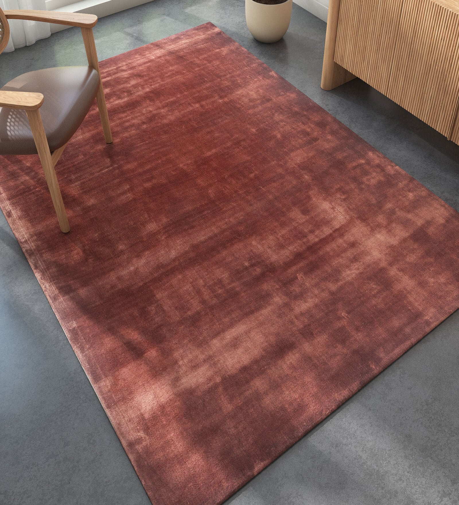 Red Abstract Viscose 5 ft X 8 ft Hand Tufted Rectangle Carpet