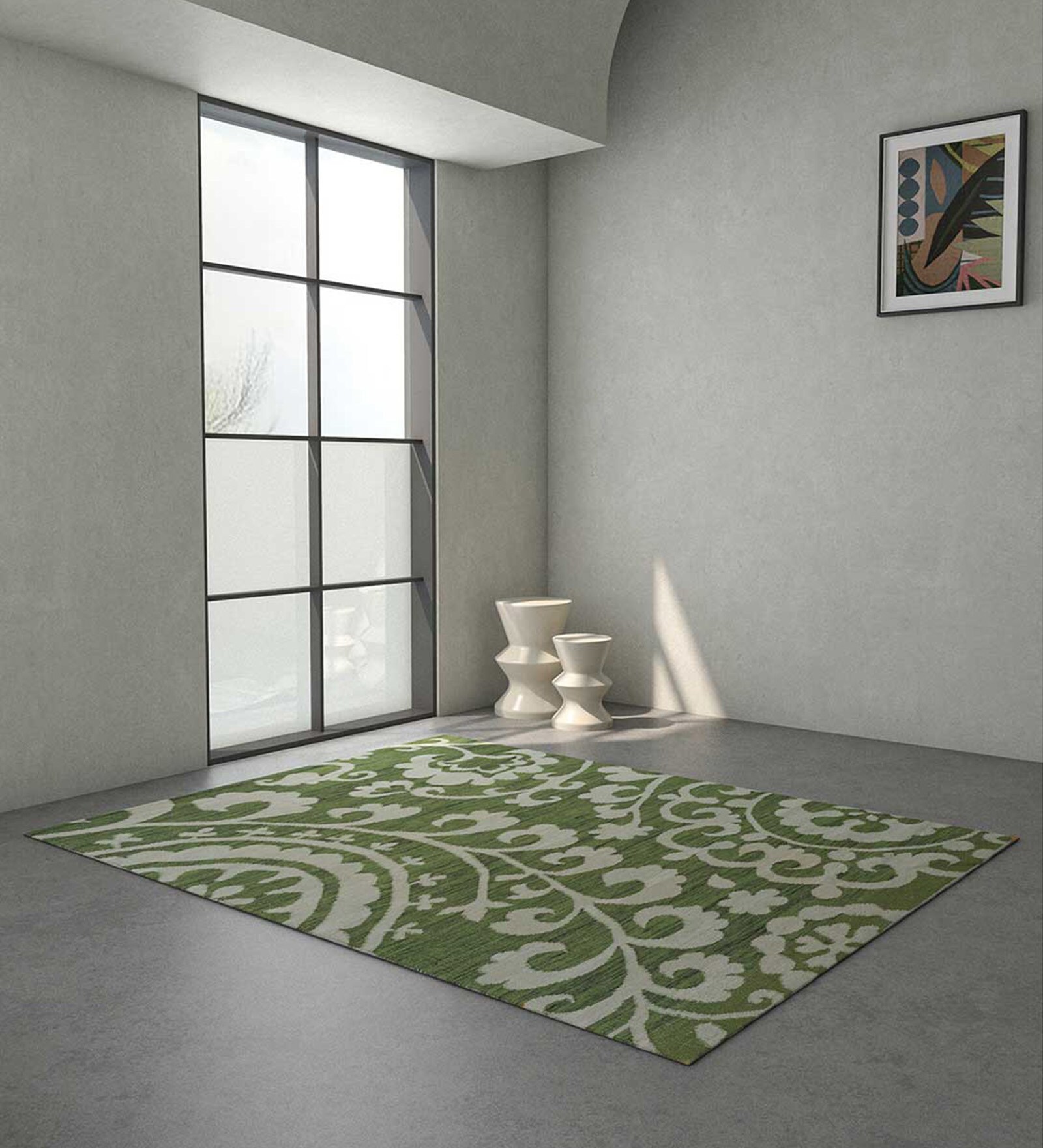 Red Abstract Wool & Viscose 8 ft x 10 ft Hand Woven Carpet