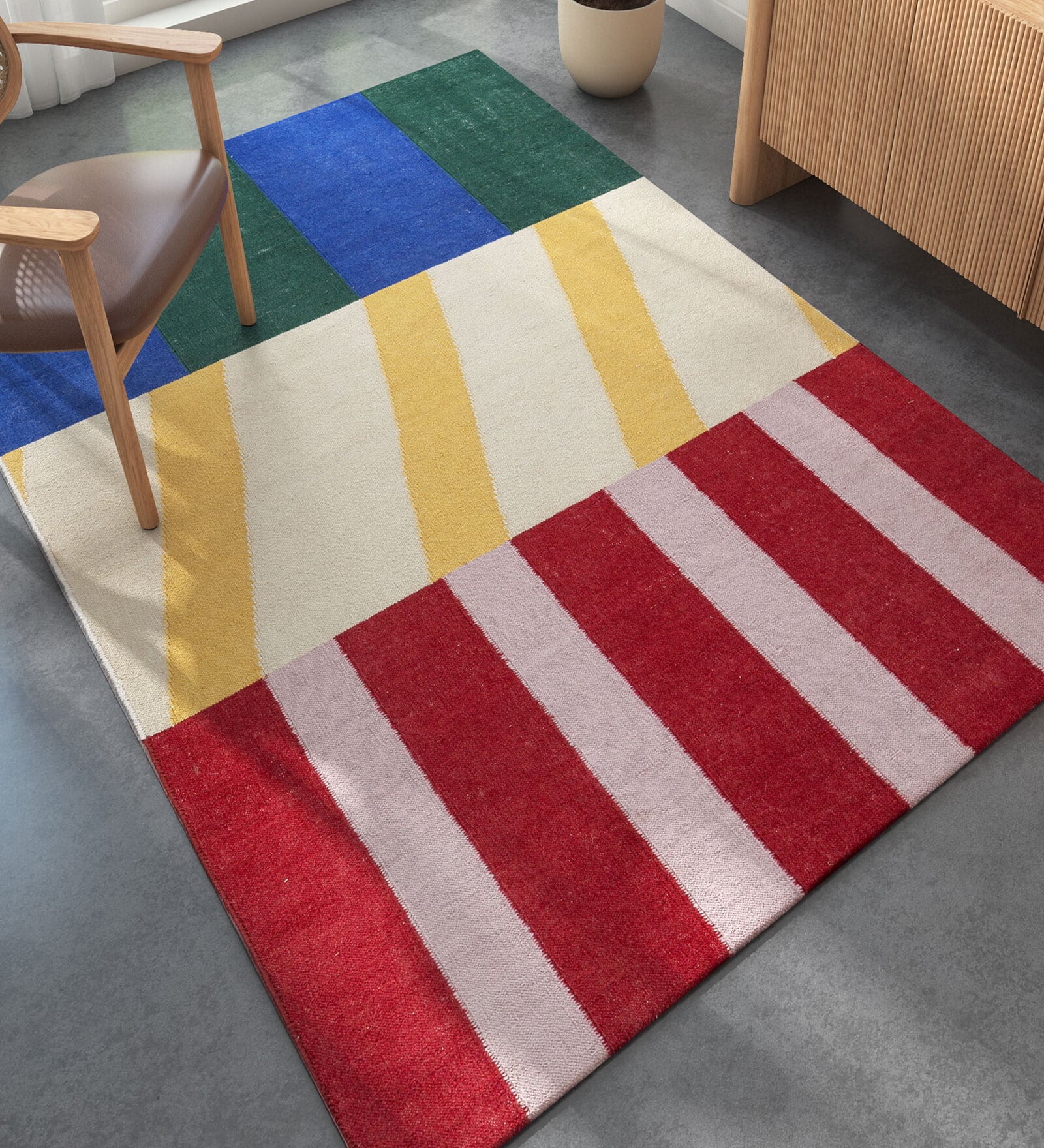 Red Abstract Wool 5 ft X 8 ft Rectangle Flat Weaves