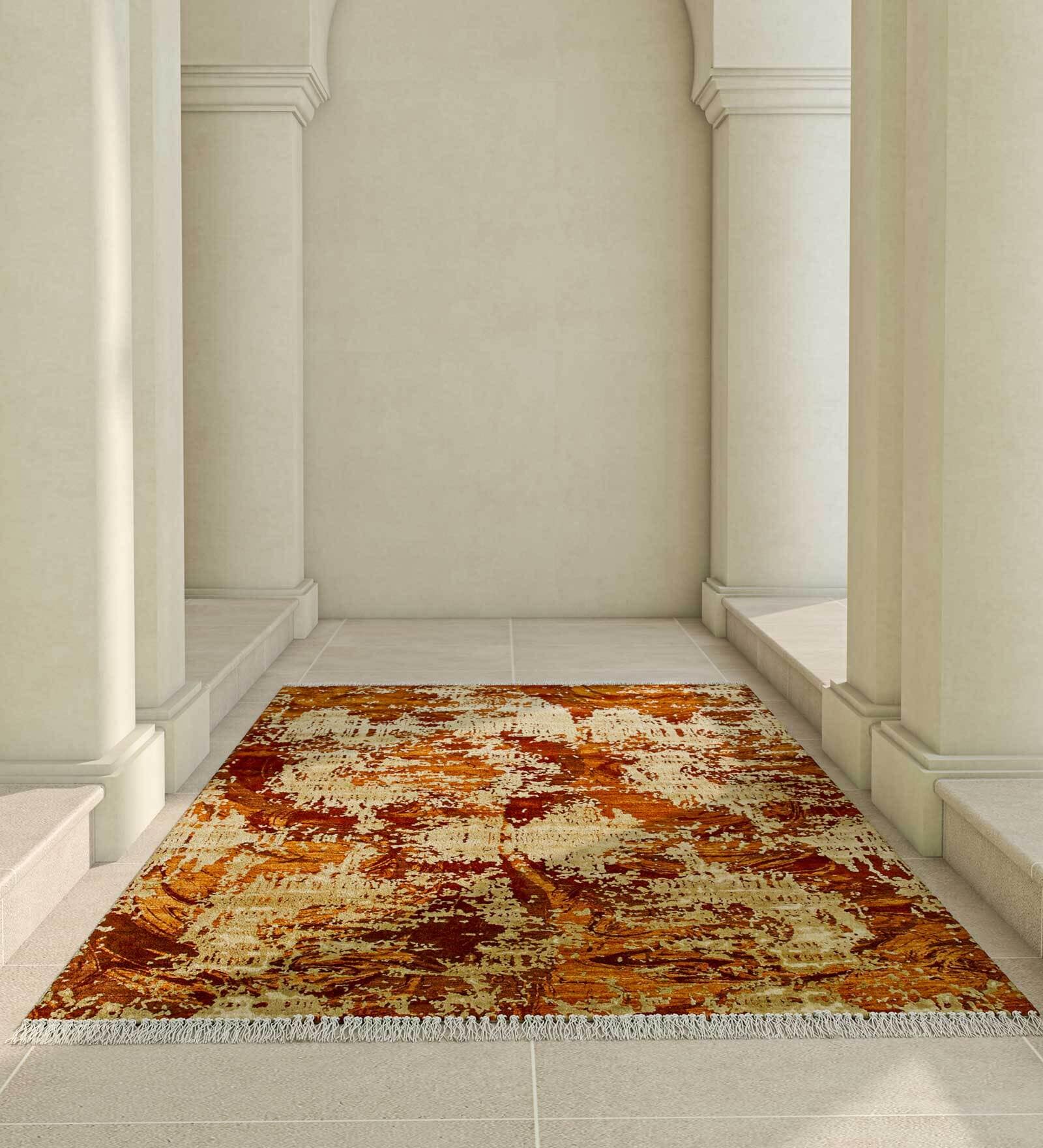 Red Abstract Wool 8 x 10 ft Hand Knotted Carpet