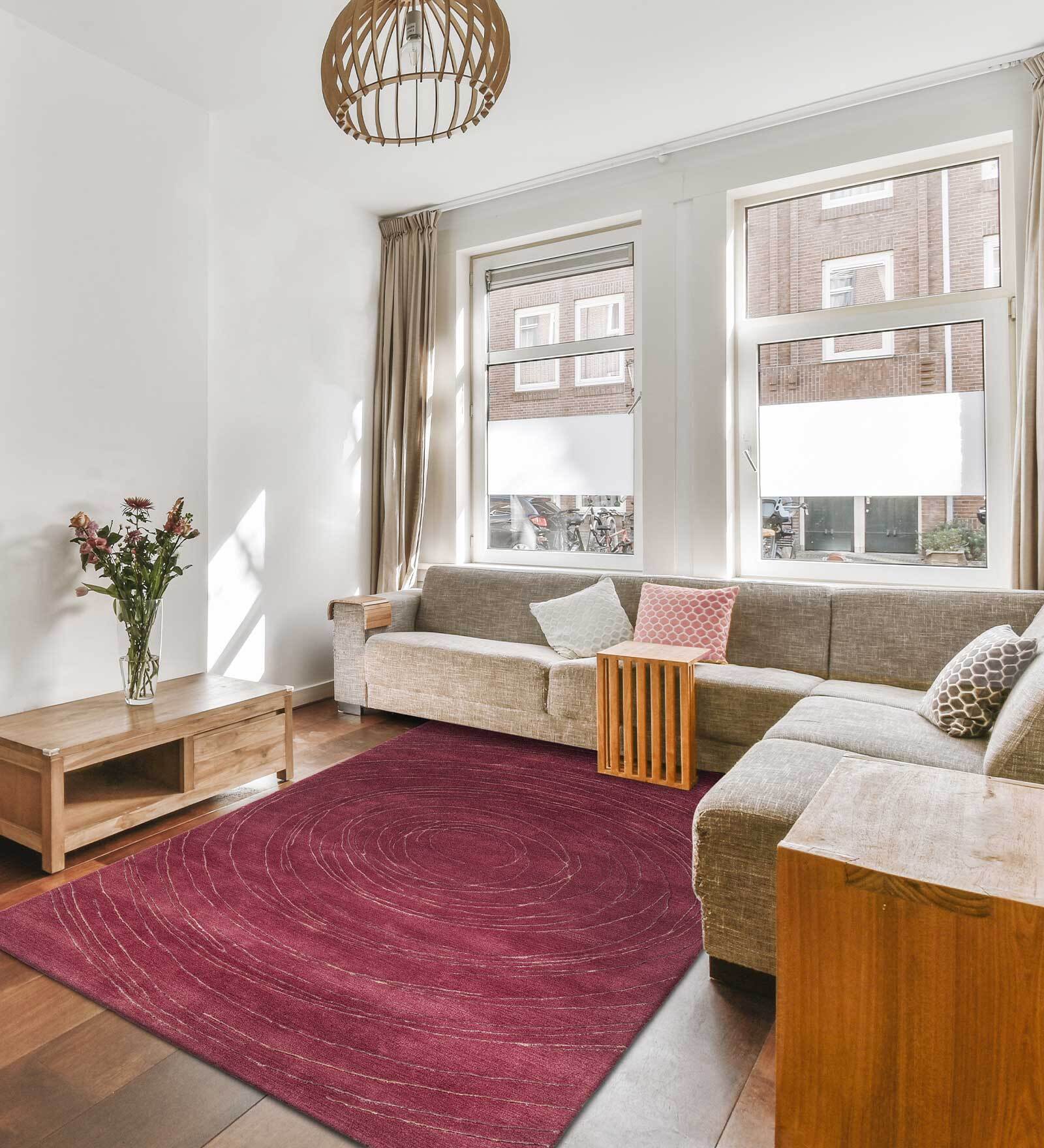 Red Abstract Wool and Cotton 4 ft x 6 ft Hand tufted Carpet