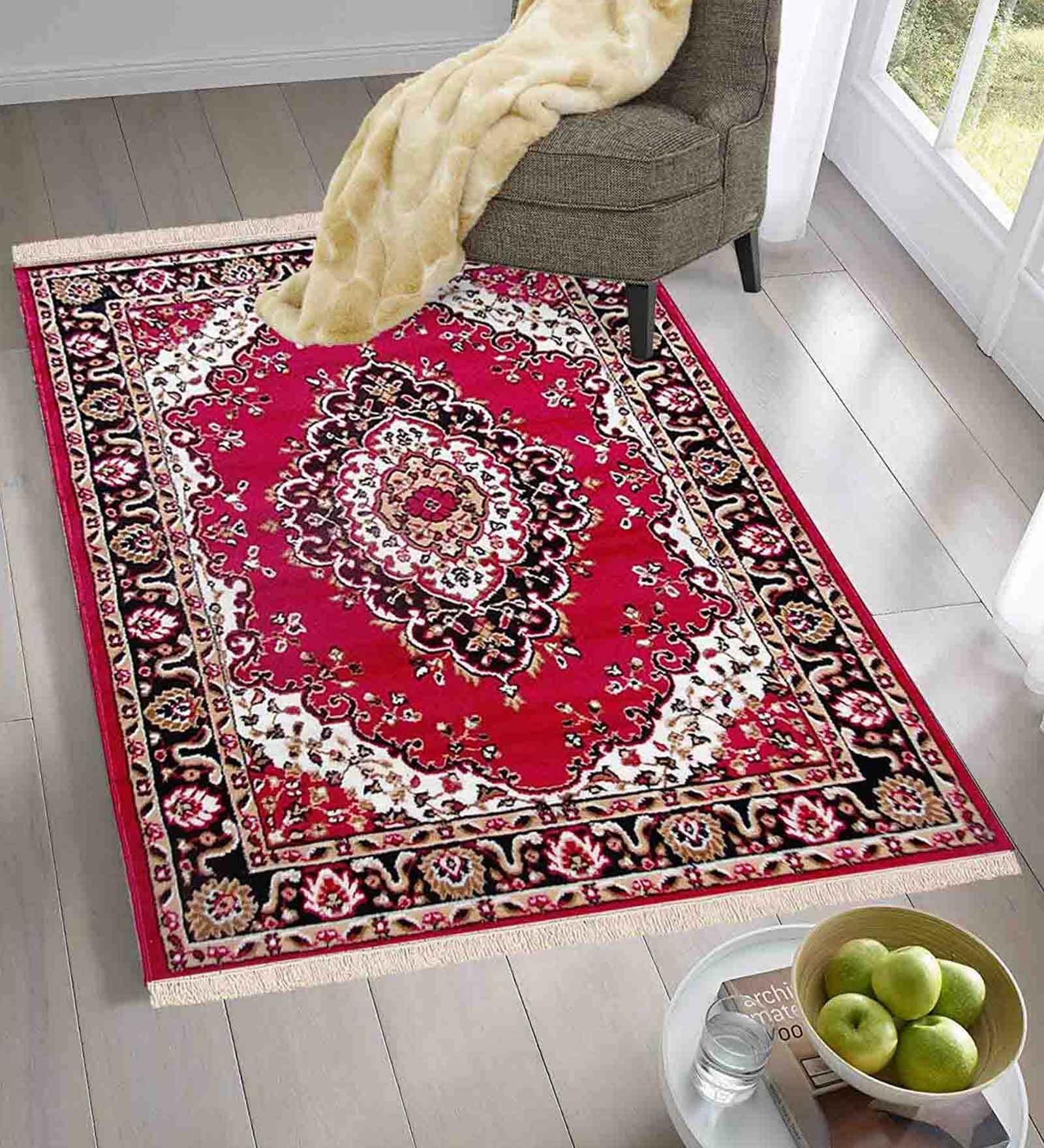 Red Persian Acrylic 8 ft x 10 ft Machine Made Carpet