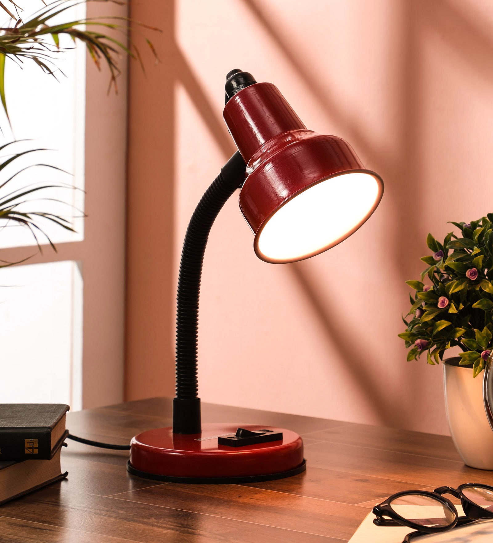 Dhalai Red Adjustable Study Lamp With Aluminium Base