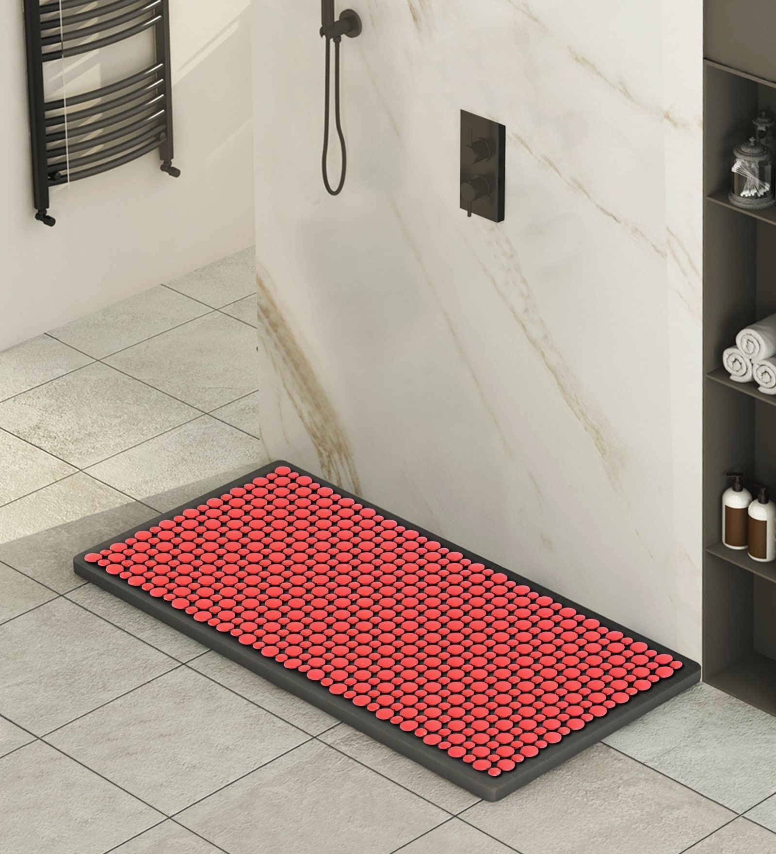 Red and Black Solid PVC 33x16 Inches Antiskid Shower Bath Mat