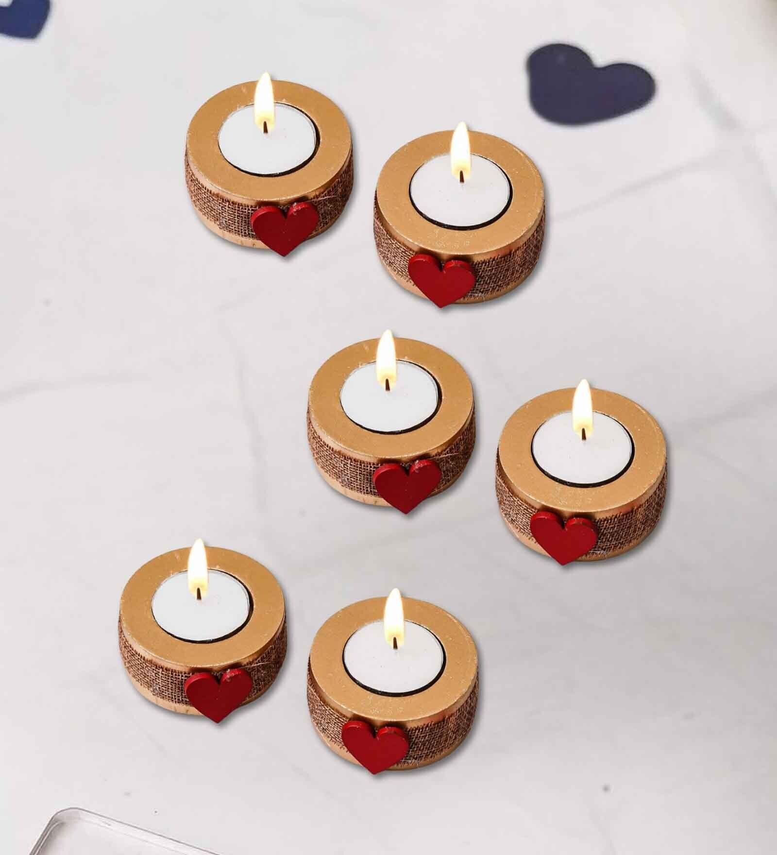 Red and Brown Wooden  Tealight Candle Holder (6 Pcs)