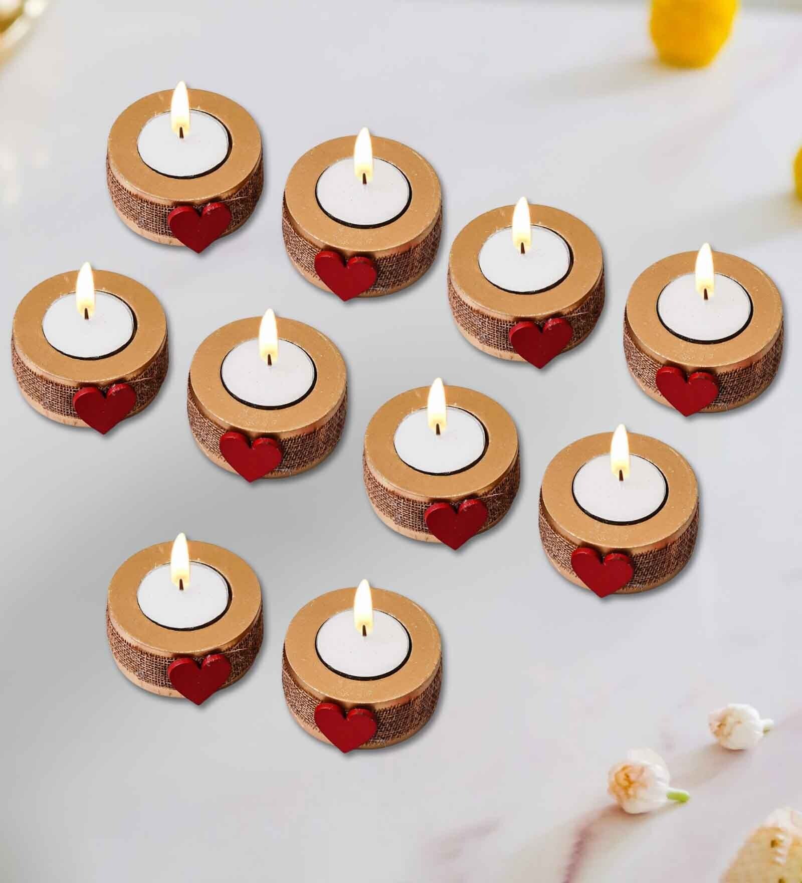 Red and Brown Wooden  Tealight Candle Holder (10 Pcs)