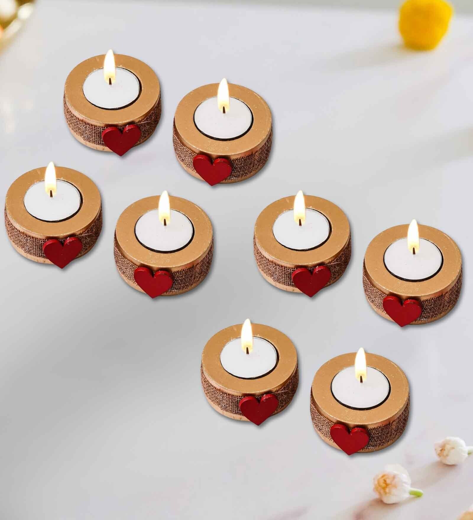 Red and Brown Wooden  Tealight Candle Holder (8 Pcs)