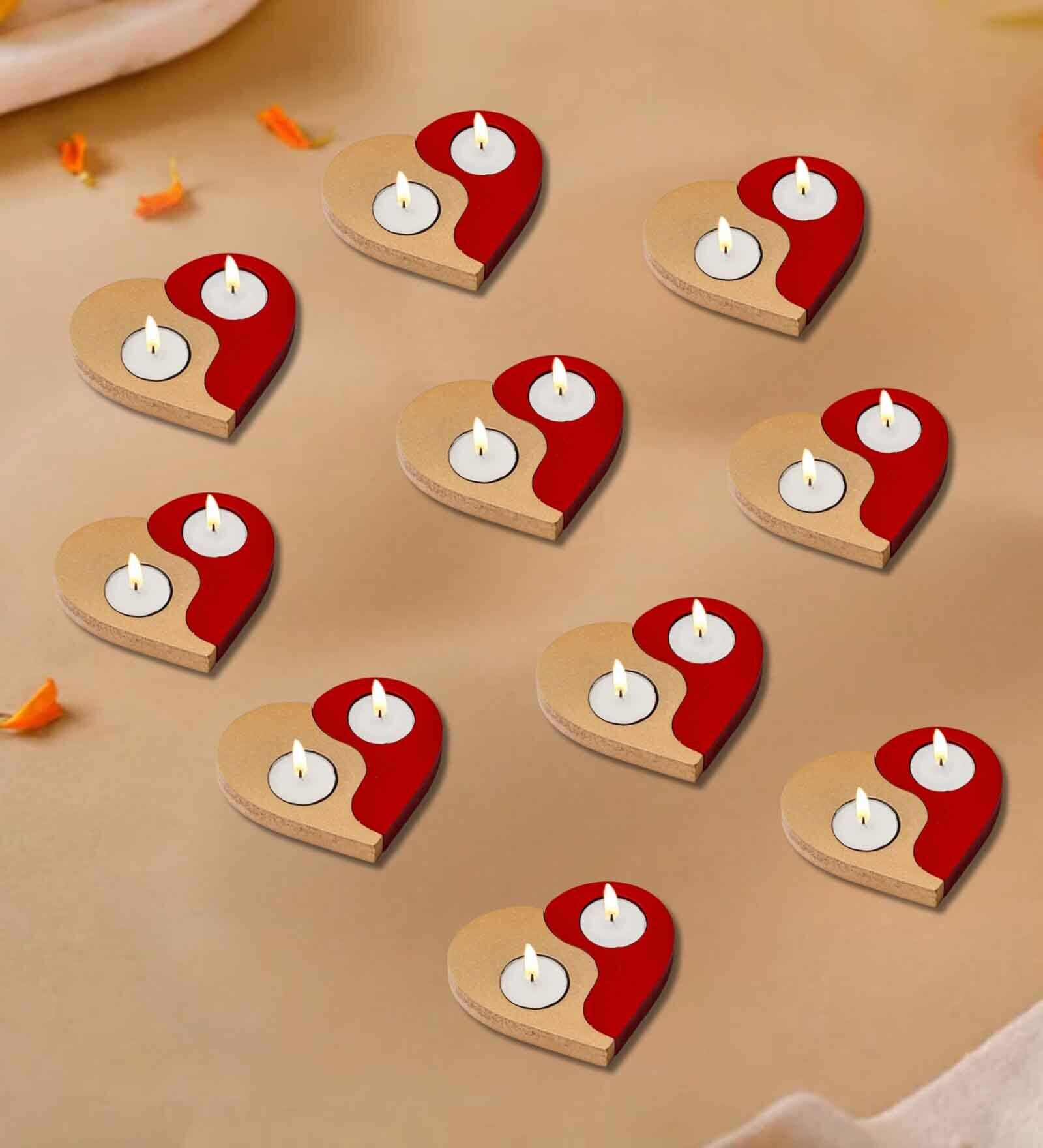 Red and Golden Wooden  Tealight Candle Holder (10 Pcs)