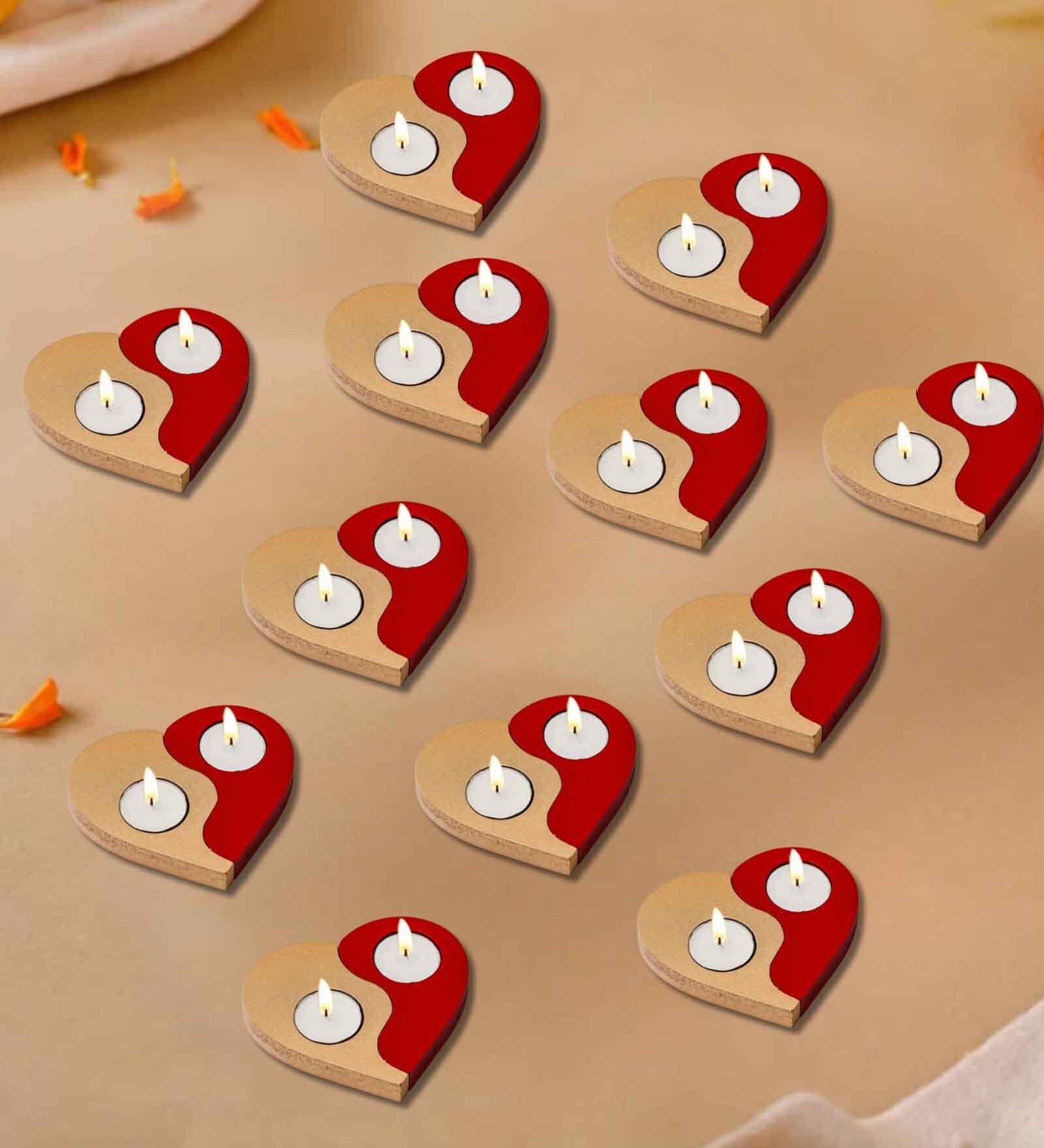 Red and Golden Wooden  Tealight Candle Holder (12 Pcs)