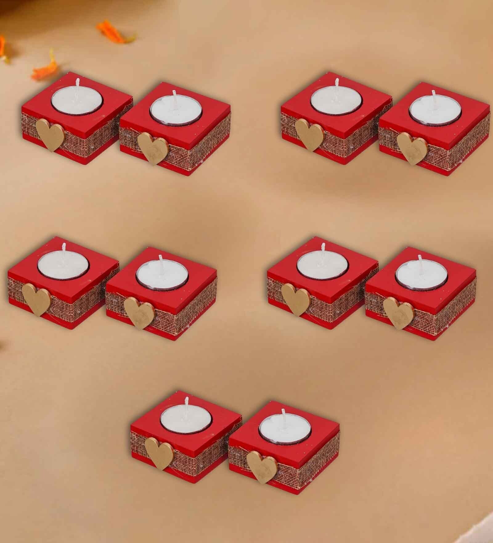 Red and Golden Wooden  Tealight Candle Holder (10 Pcs)