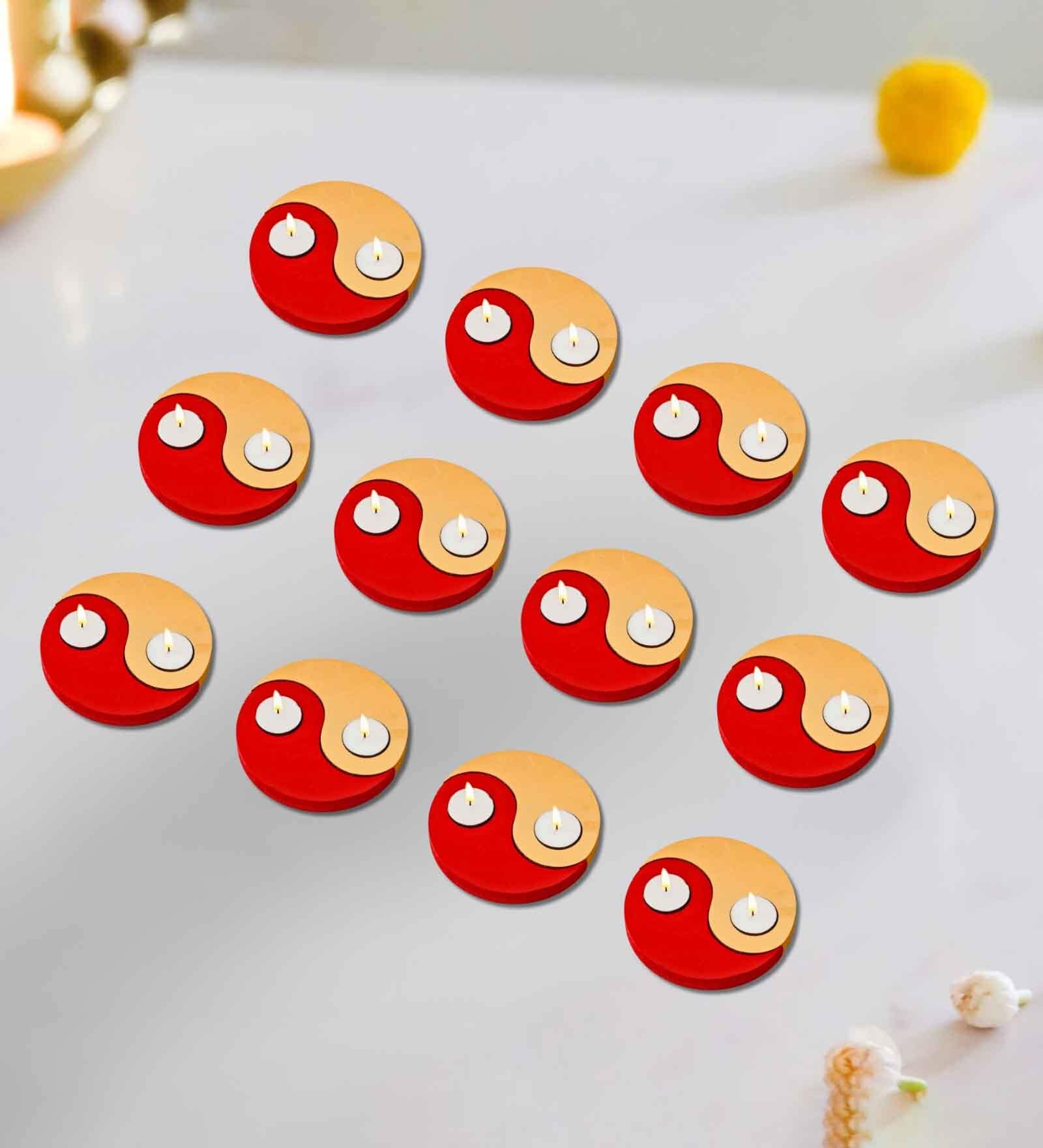 Red and Golden Wooden  Tealight Candle Holder (12 Pcs)