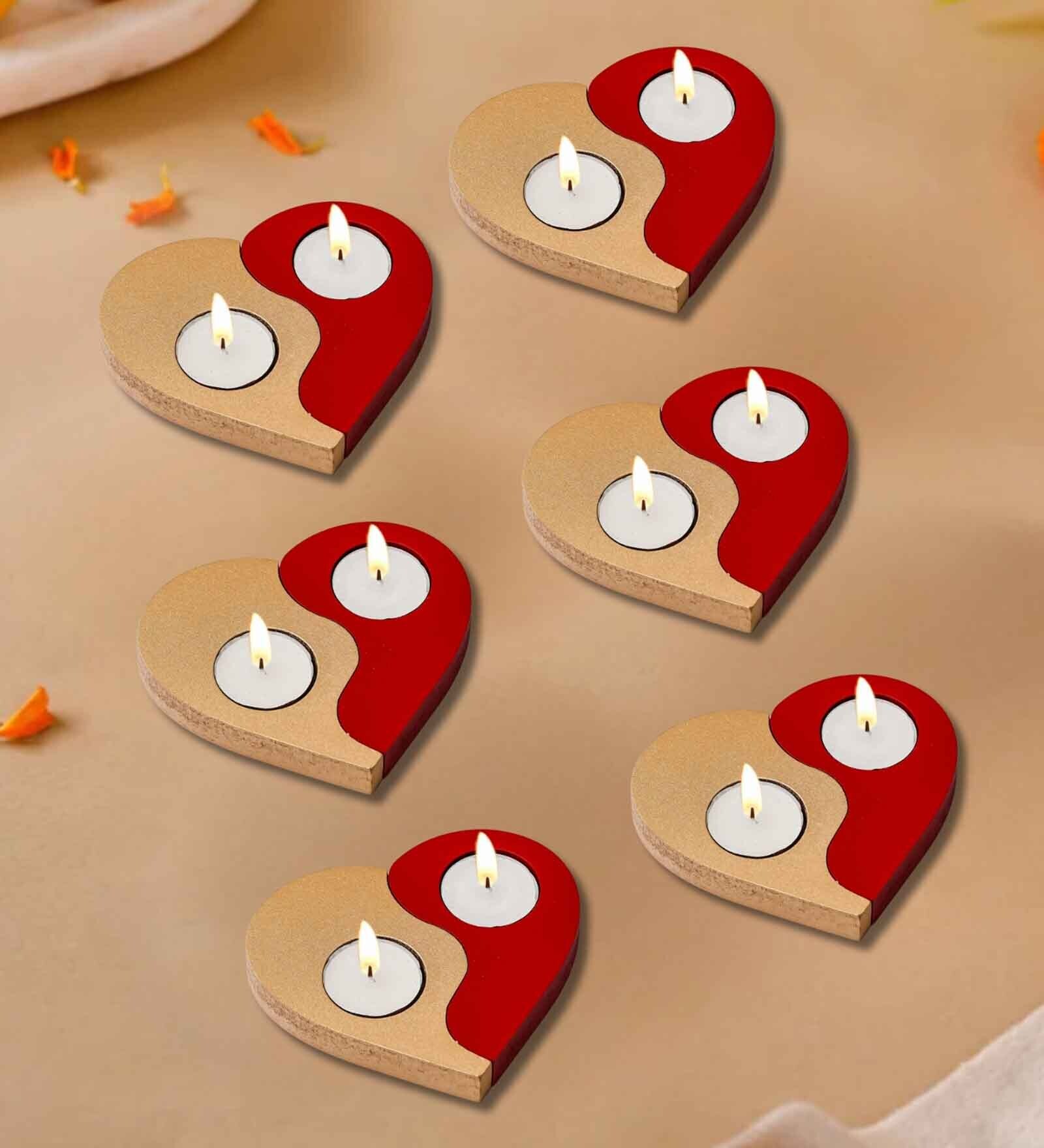 Red and Golden Wooden  Tealight Candle Holder (6 Pcs)