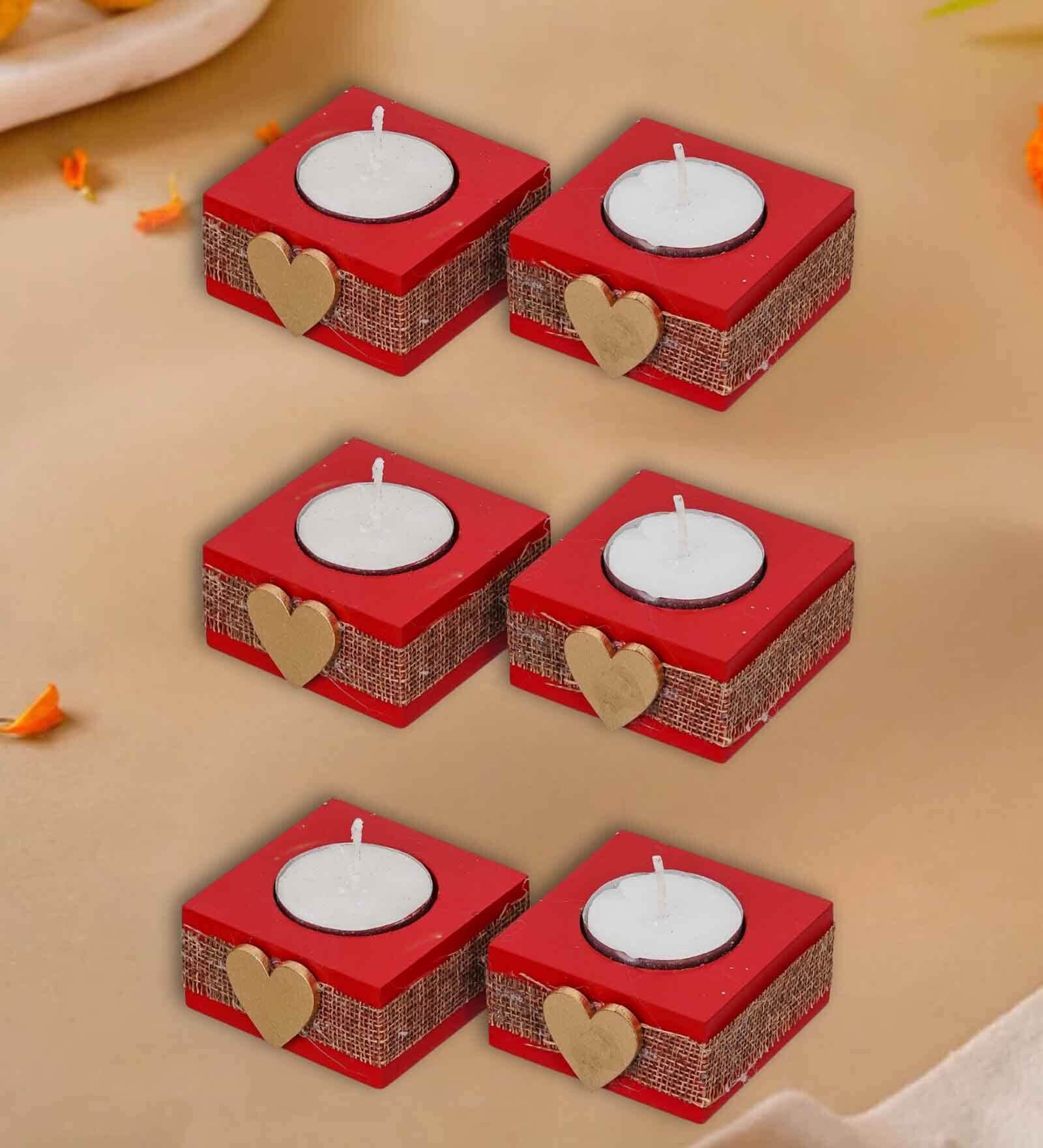Red and Golden Wooden  Tealight Candle Holder (6 Pcs)
