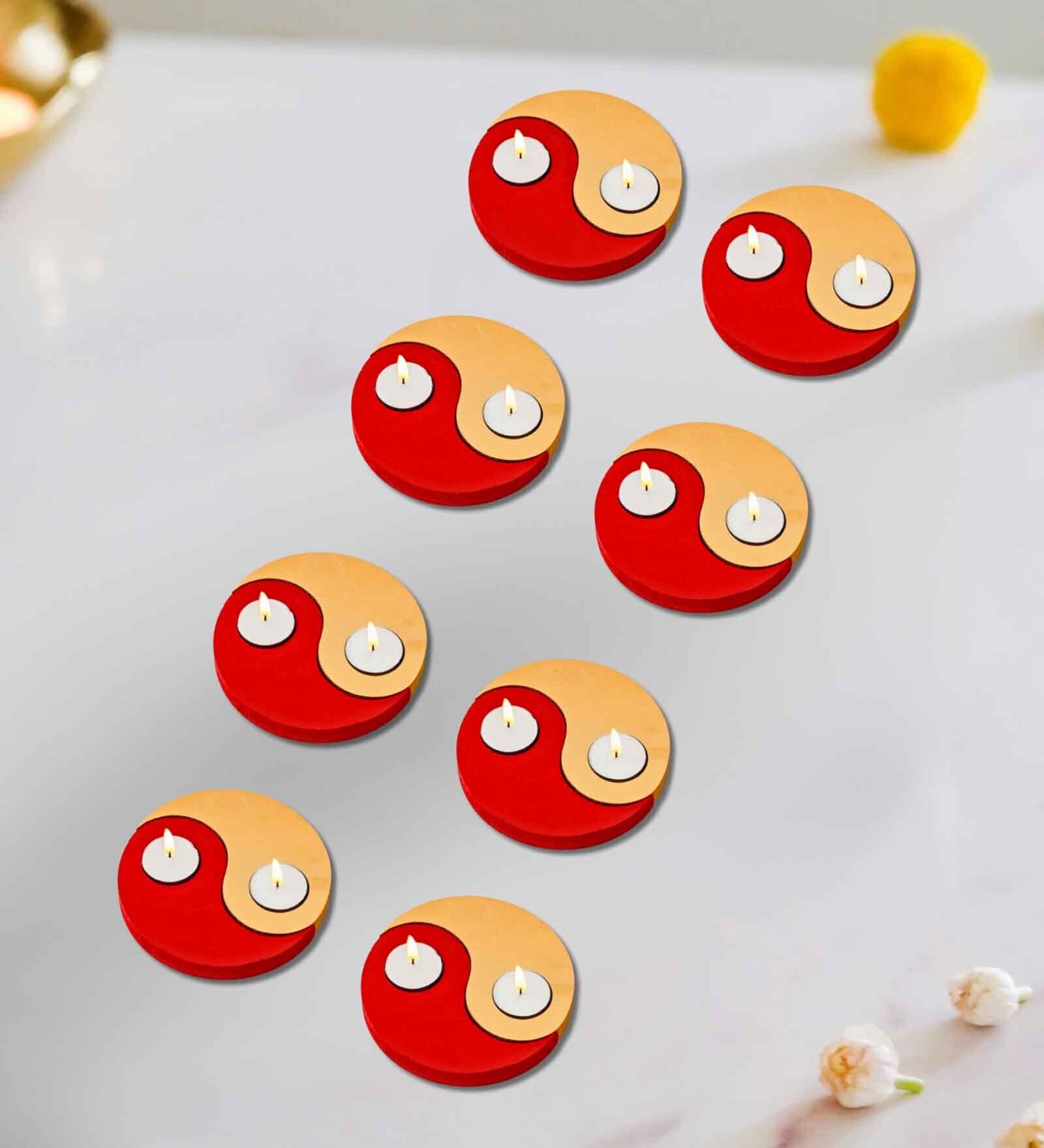 Red and Golden Wooden  Tealight Candle Holder (8 Pcs)