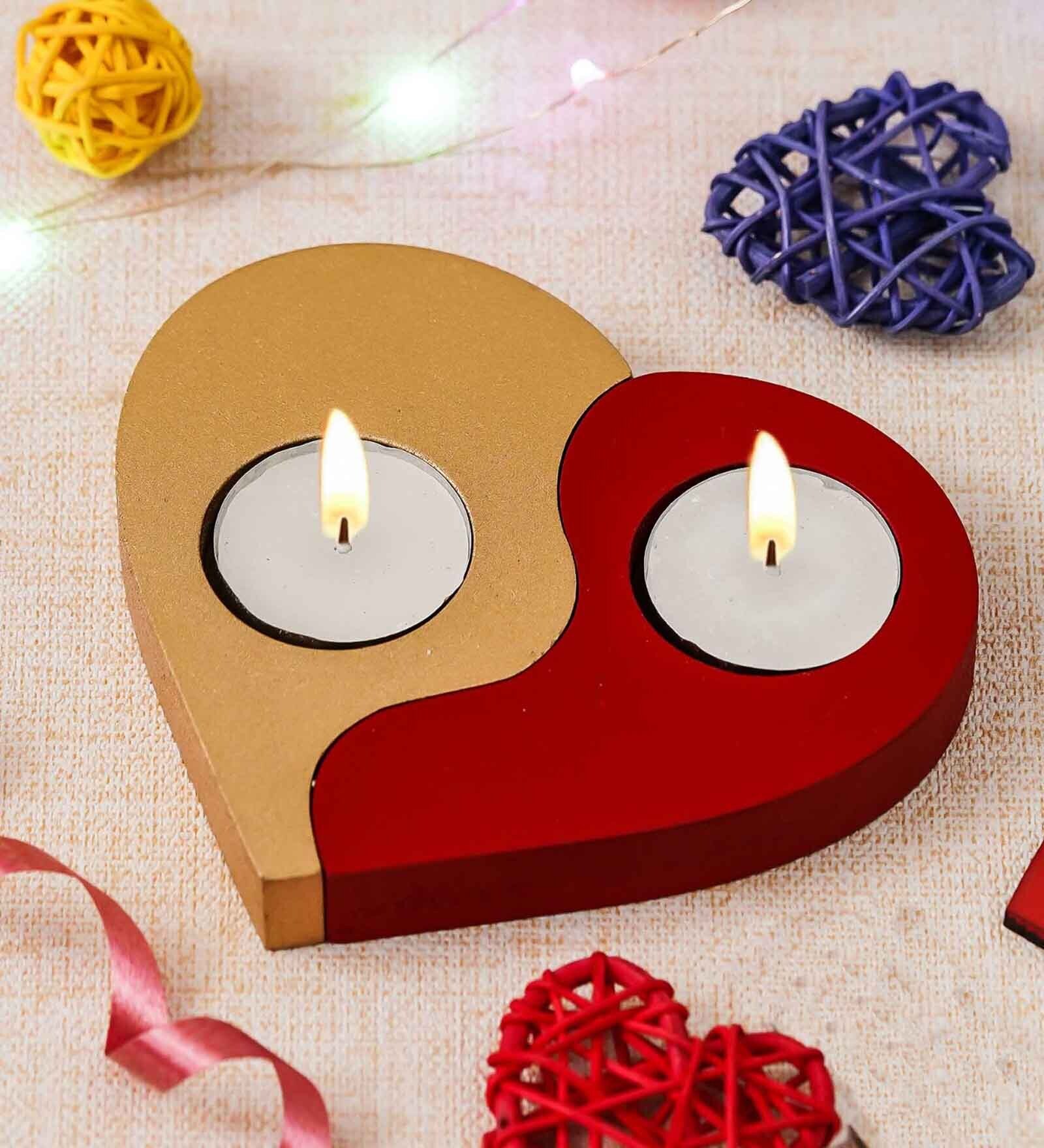 Red and Golden Wooden  Tealight Candle Holder