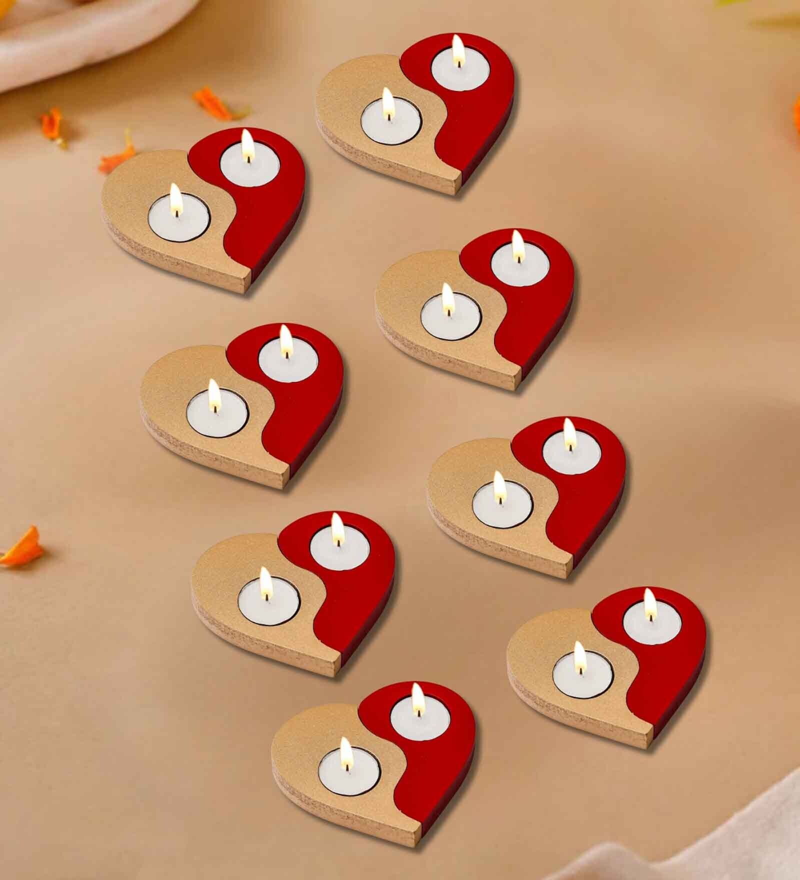 Red and Golden Wooden  Tealight Candle Holder (8 Pcs)