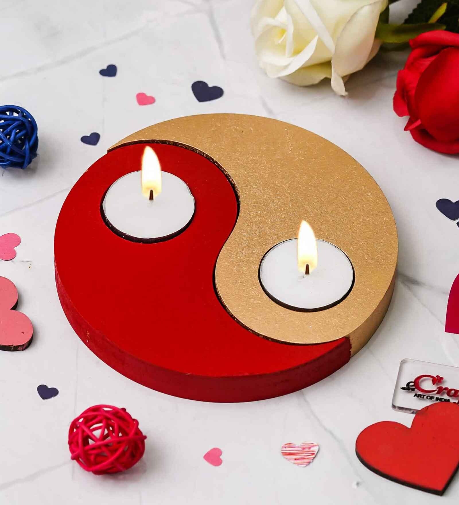 Red and Golden Wooden  Tealight Candle Holder Set