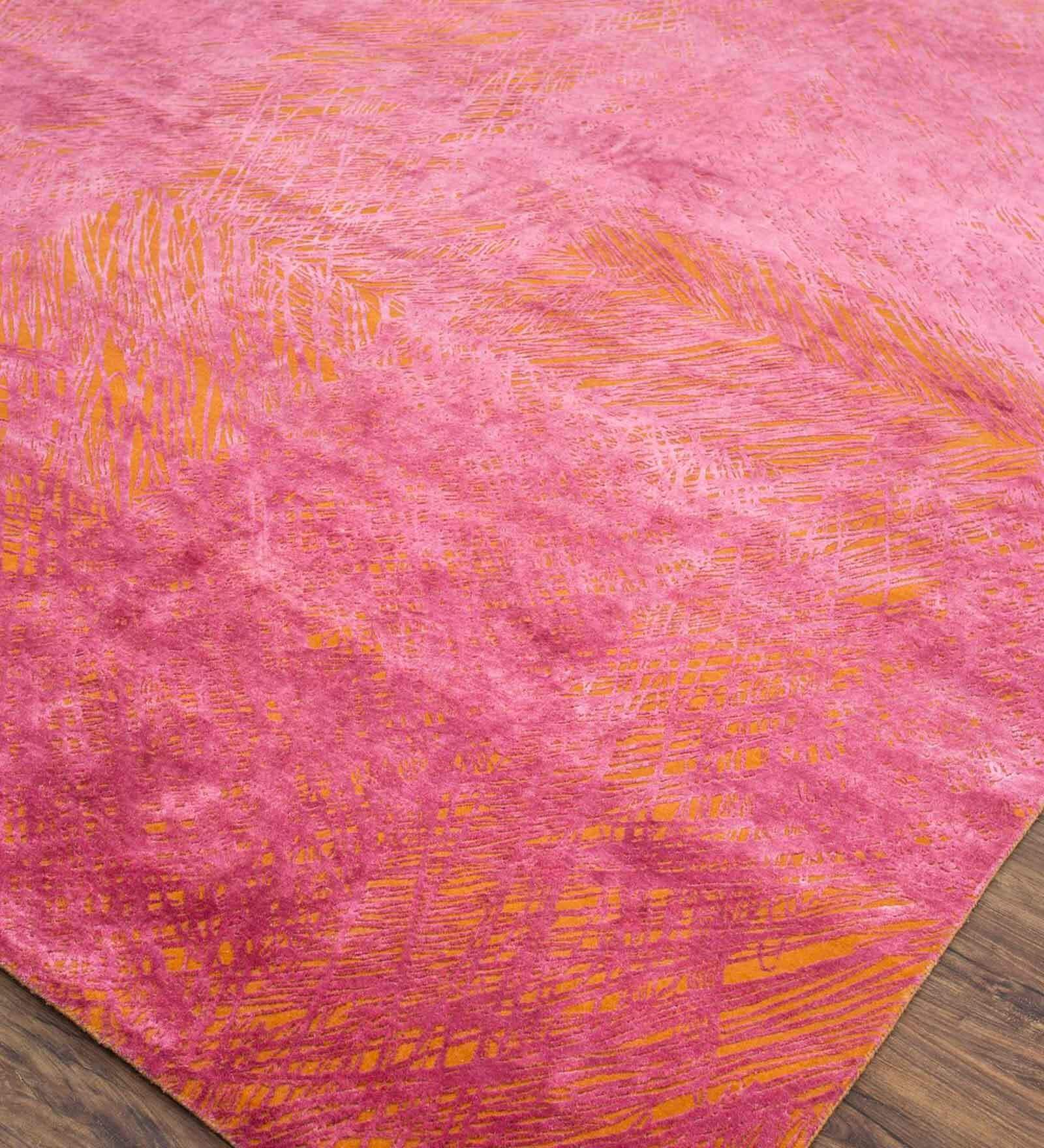 Pink Abstract Wool 4 ft x 6 ft Hand Knotted Carpet