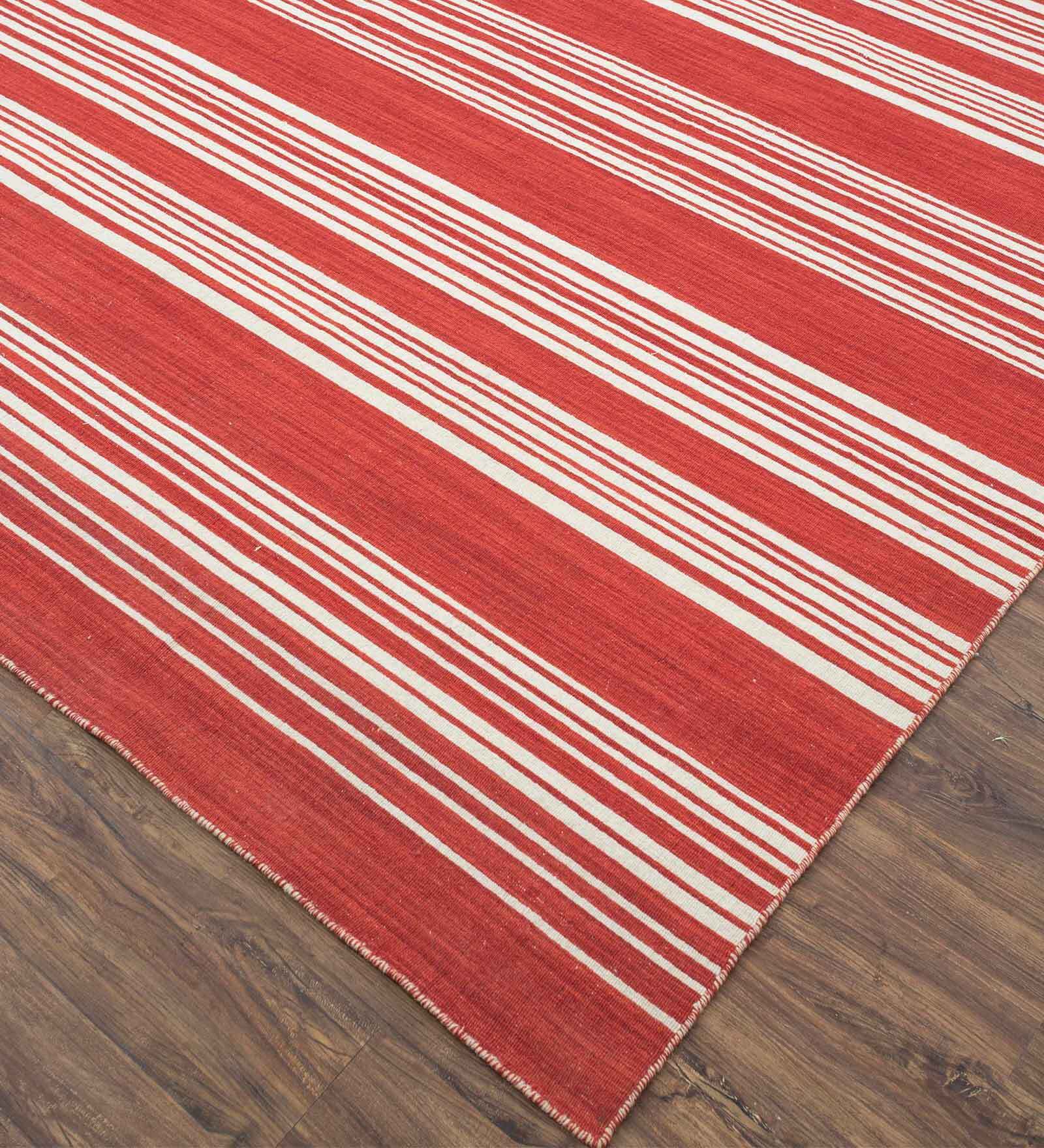 Red Striped Wool 4 ft X 6 ft Hand Woven Dhurrie
