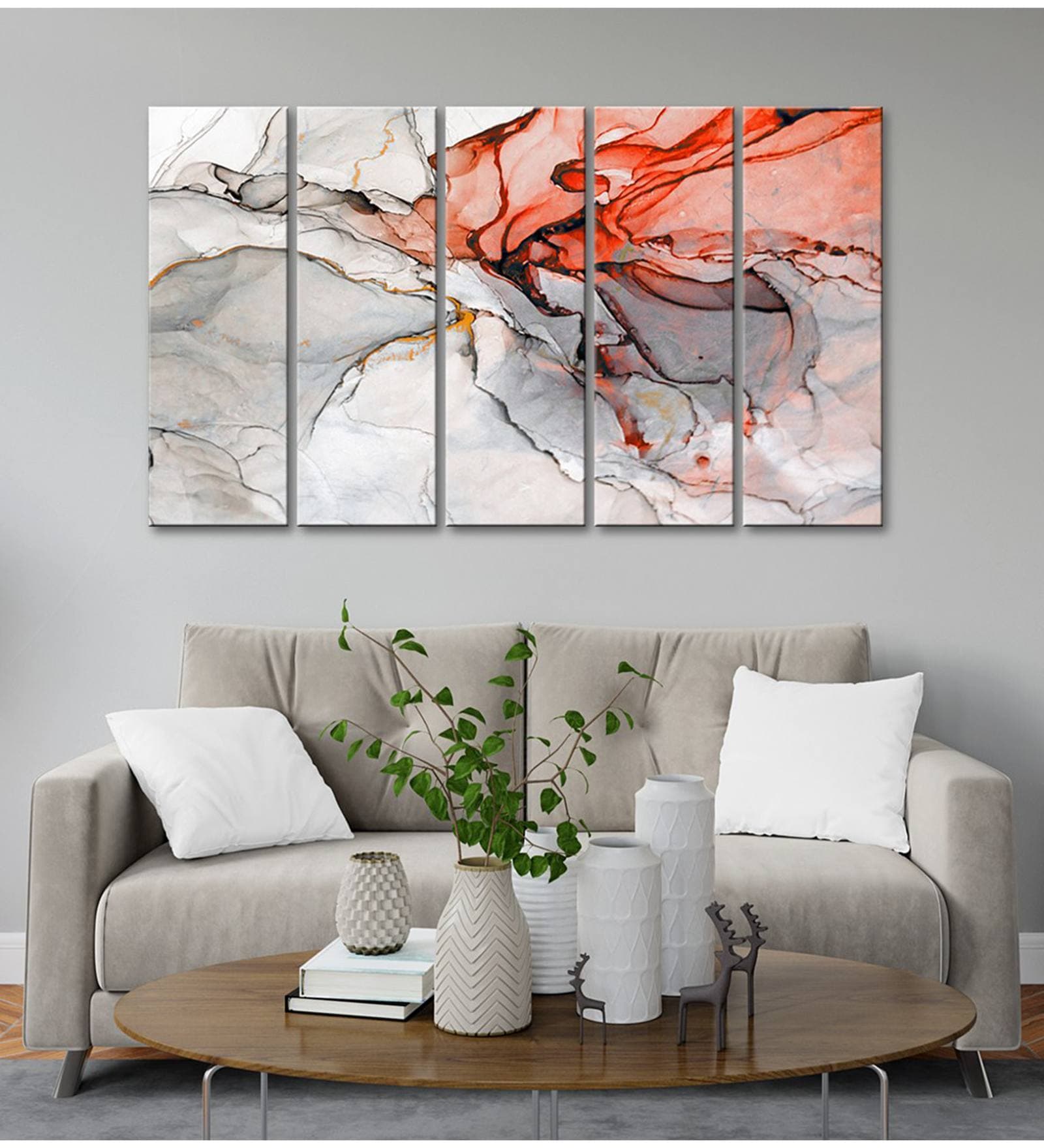 Red And White Abstract Modern Multi Frame Painting Art Panels