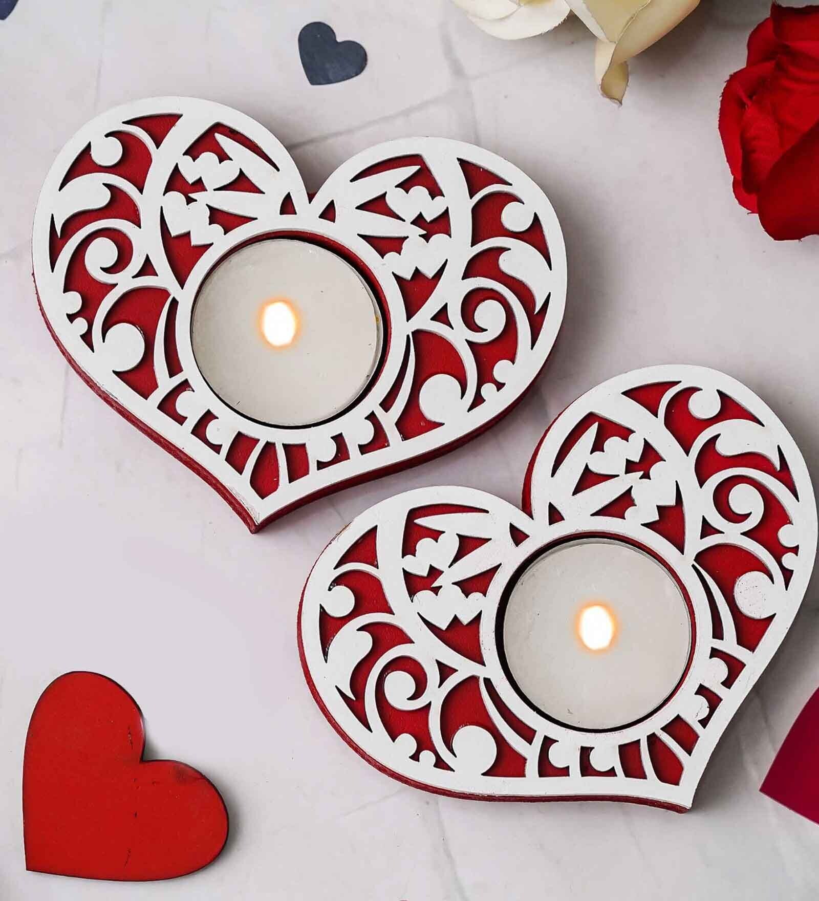 Red and White Wooden  Tealight Candle Holder (8 Pcs)