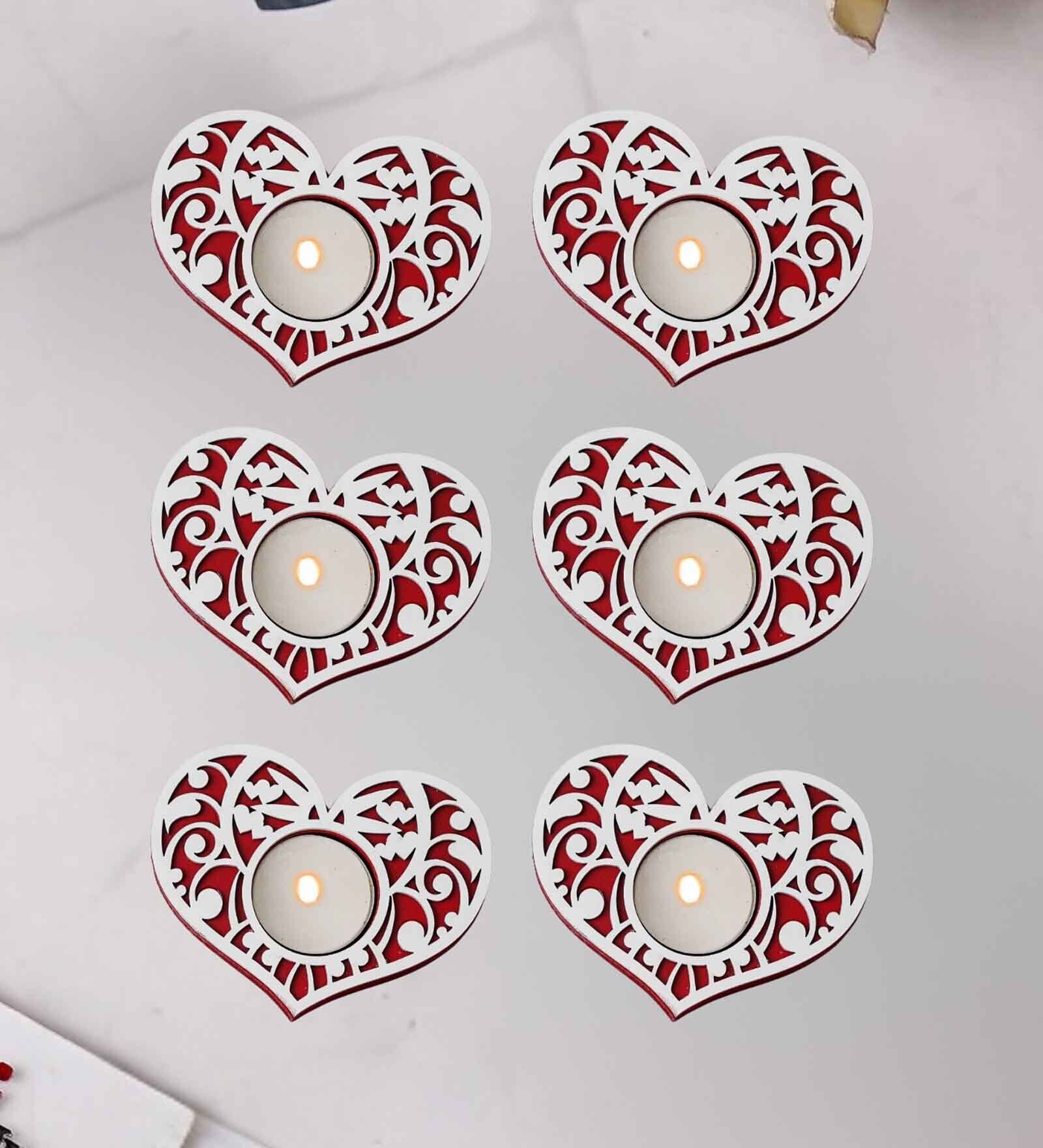 Red and White Wooden  Tealight Candle Holder (6 Pcs)