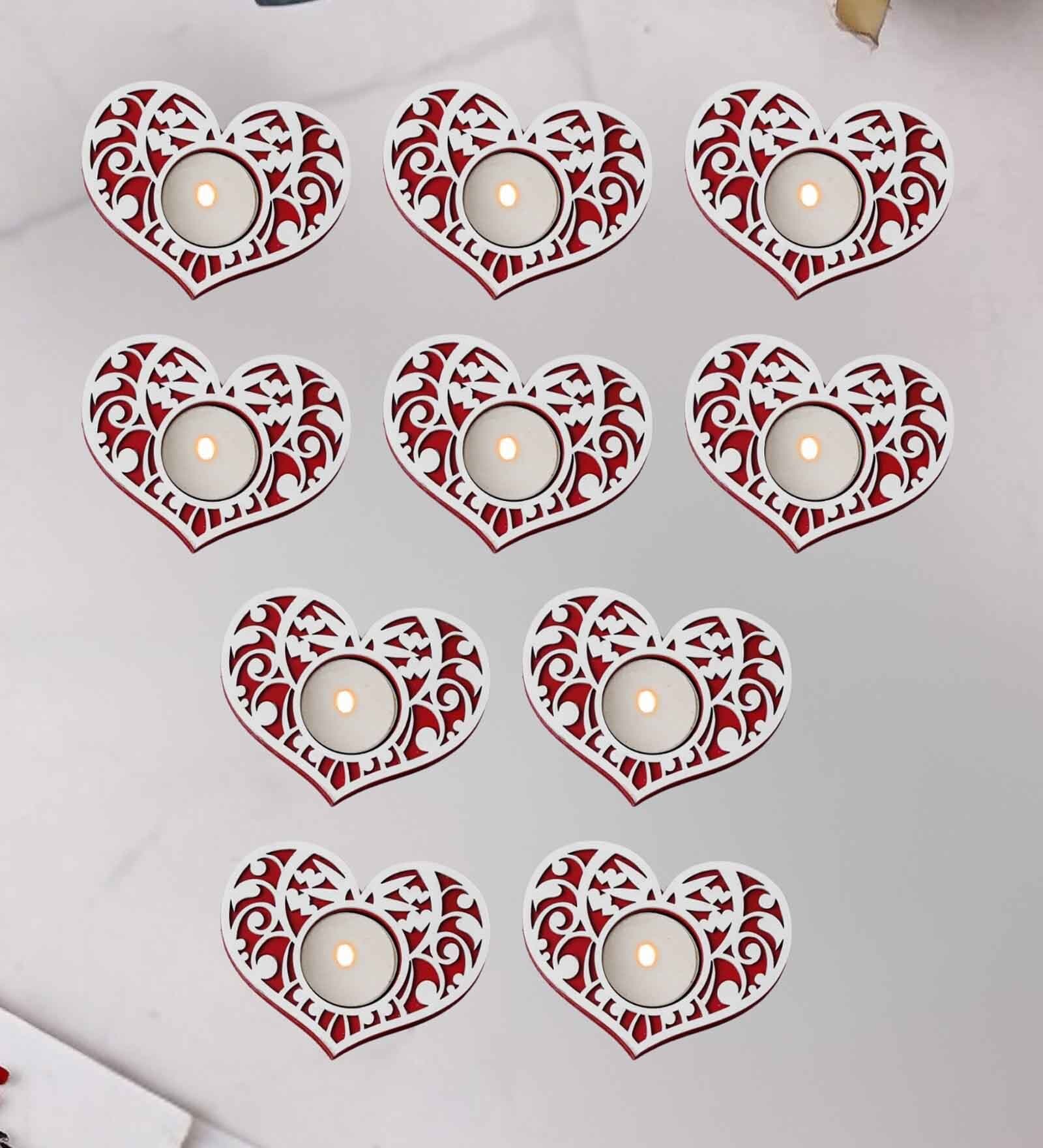 Red and White Wooden  Tealight Candle Holder (10 Pcs)