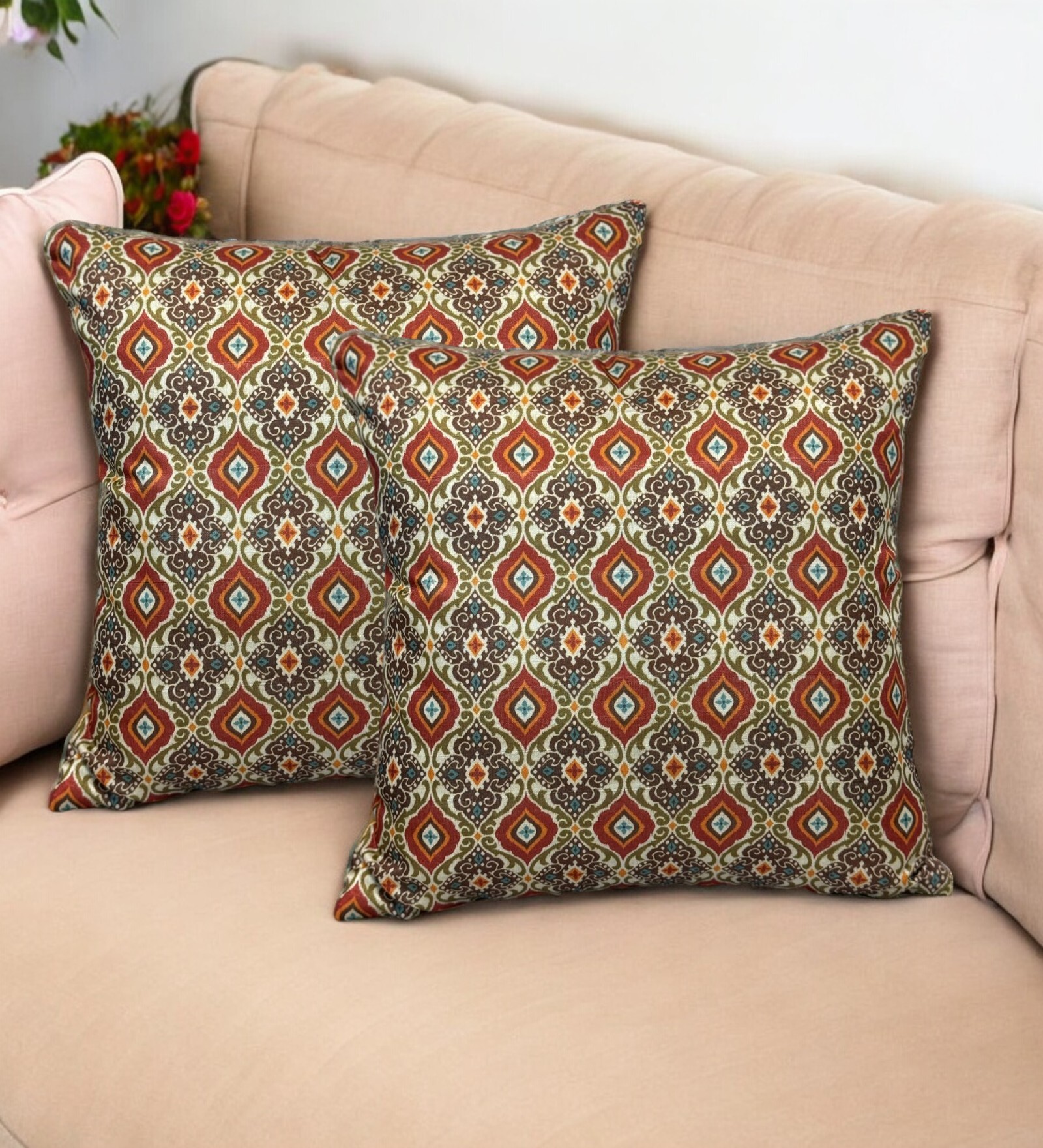 Red Art Silk Chanderi Textured Floral 16x16 inches Cushion Covers (Set of 2)