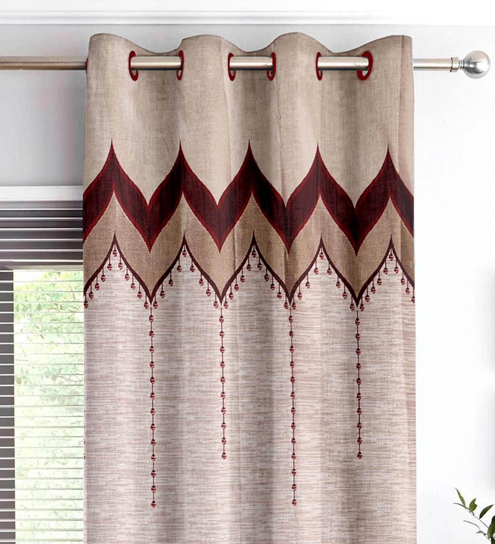 Beige Traditional Jacquard 5 Ft Blackout Eyelet Window Curtain